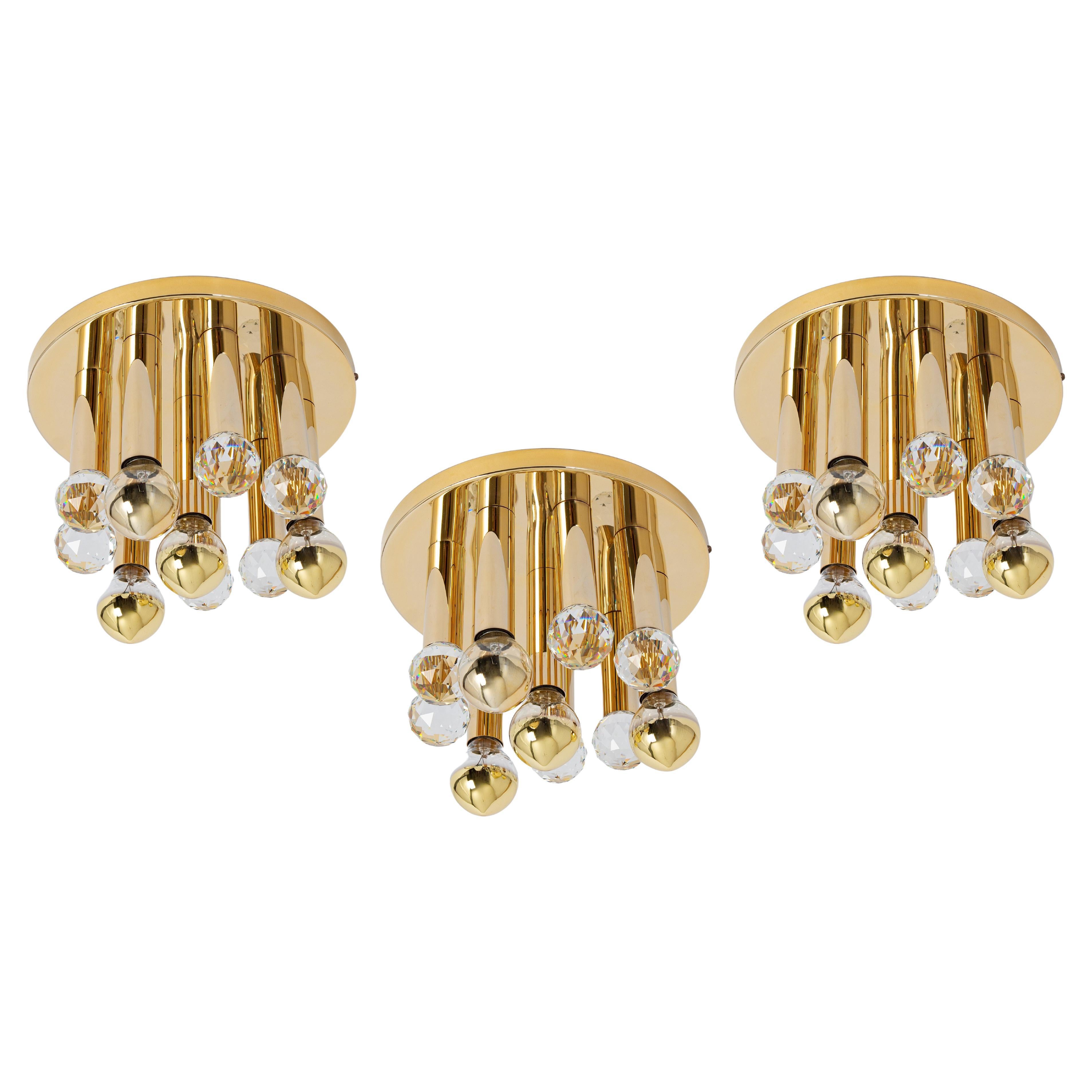 1 of 9 Petite Swarovski Crystal and Gilt Brass Flush Mount by Ernst Palme, 1970s