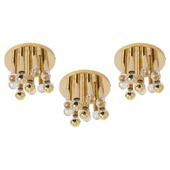 1 of 9 Petite Swarovski Crystal and Gilt Brass Flush Mount di Ernst Palme, anni '70