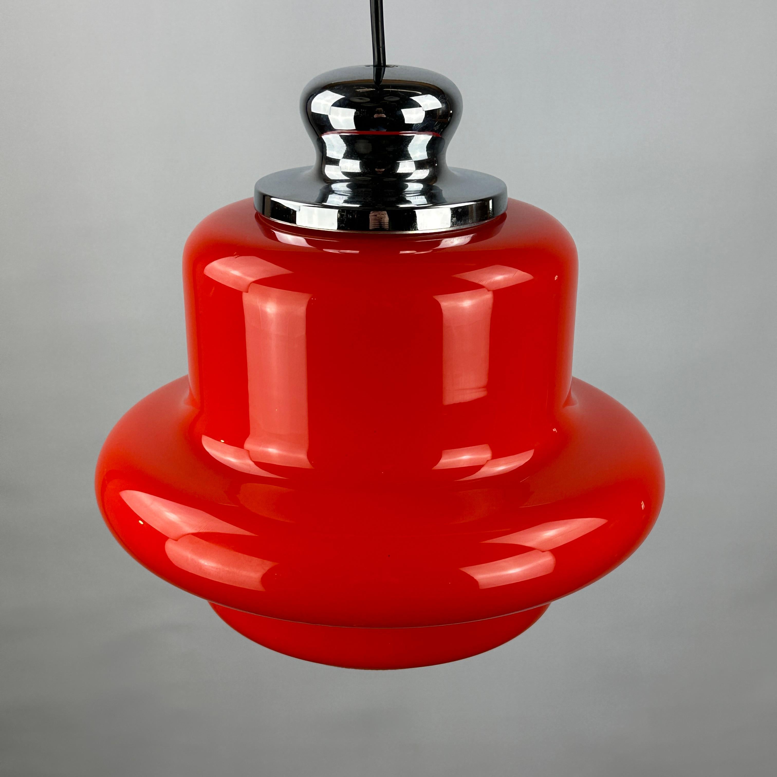 1 of 9 Red opaline glass pendant light by Hustadt Leuchten, 1960 For Sale 3