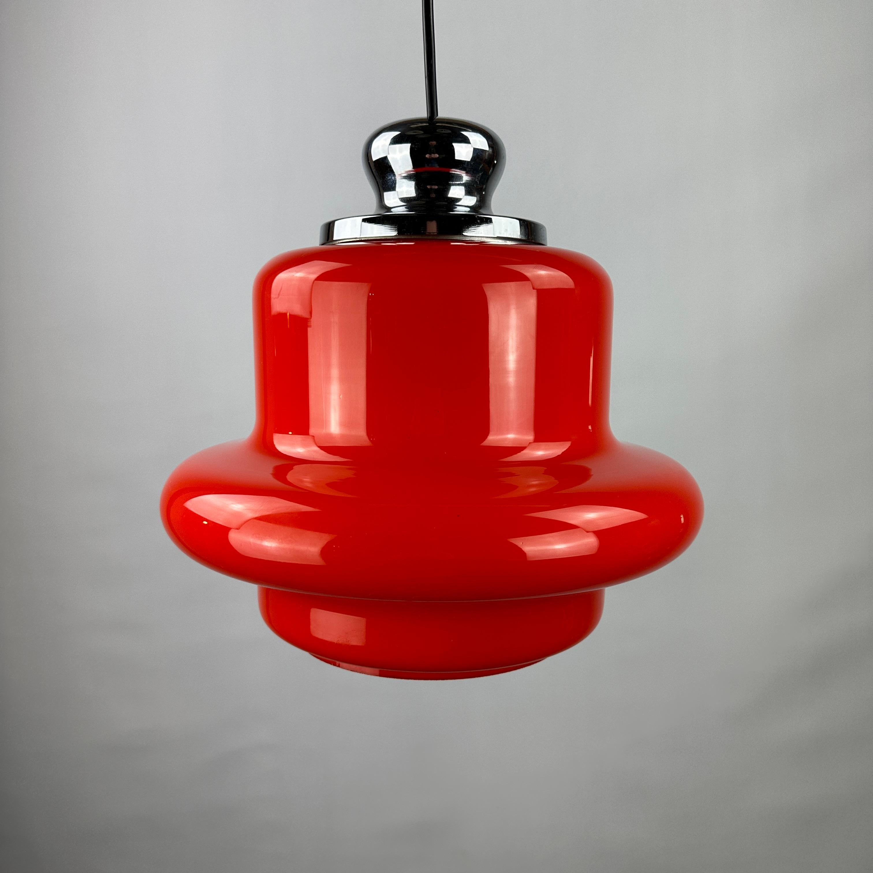 1 of 9 Red opaline glass pendant light by Hustadt Leuchten, 1960 For Sale 1