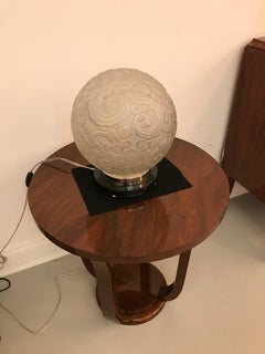 Large French Art Deco Table Lamp by Sabino with Geometric Motif