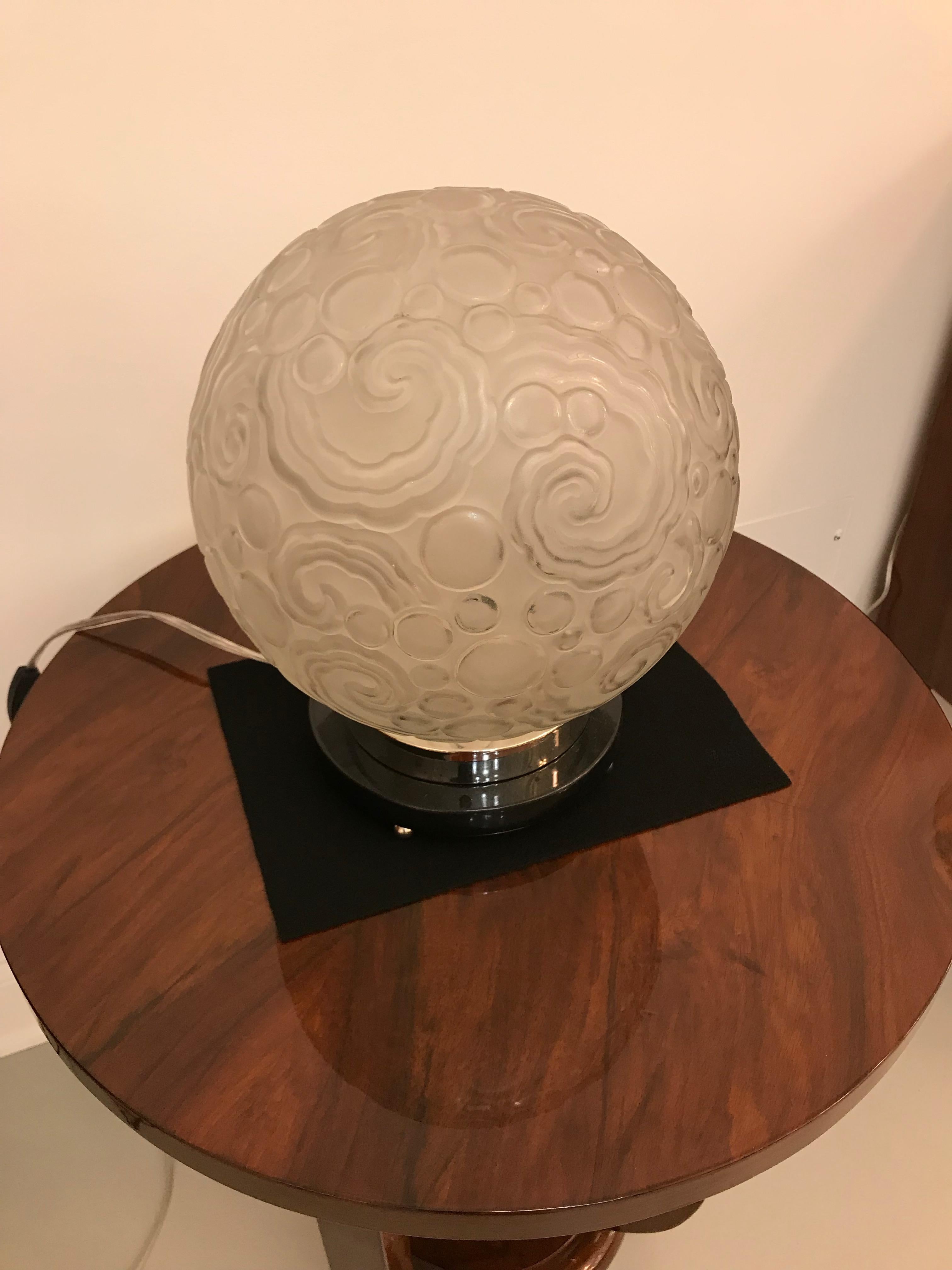 20th Century French Art Deco Table Lamp by Sabino with Geometric Motif For Sale