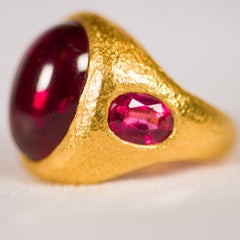1 of a Kind Julia Boss 24 Karat Oval Cabochon 20 Carat Ruby Ring