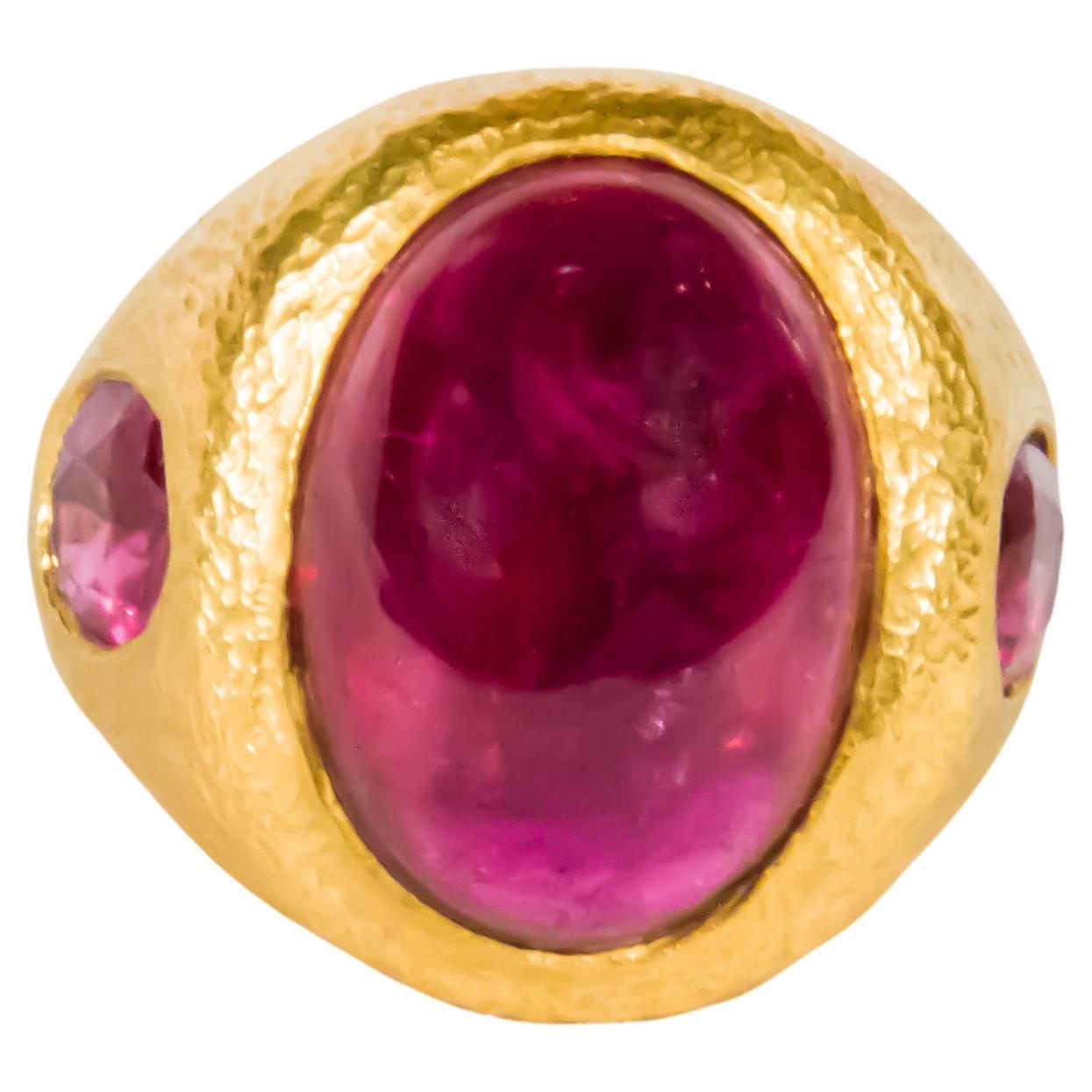 1 of a Kind Julia Boss 24 Karat Oval Cabochon 20 Carat Ruby Ring For Sale
