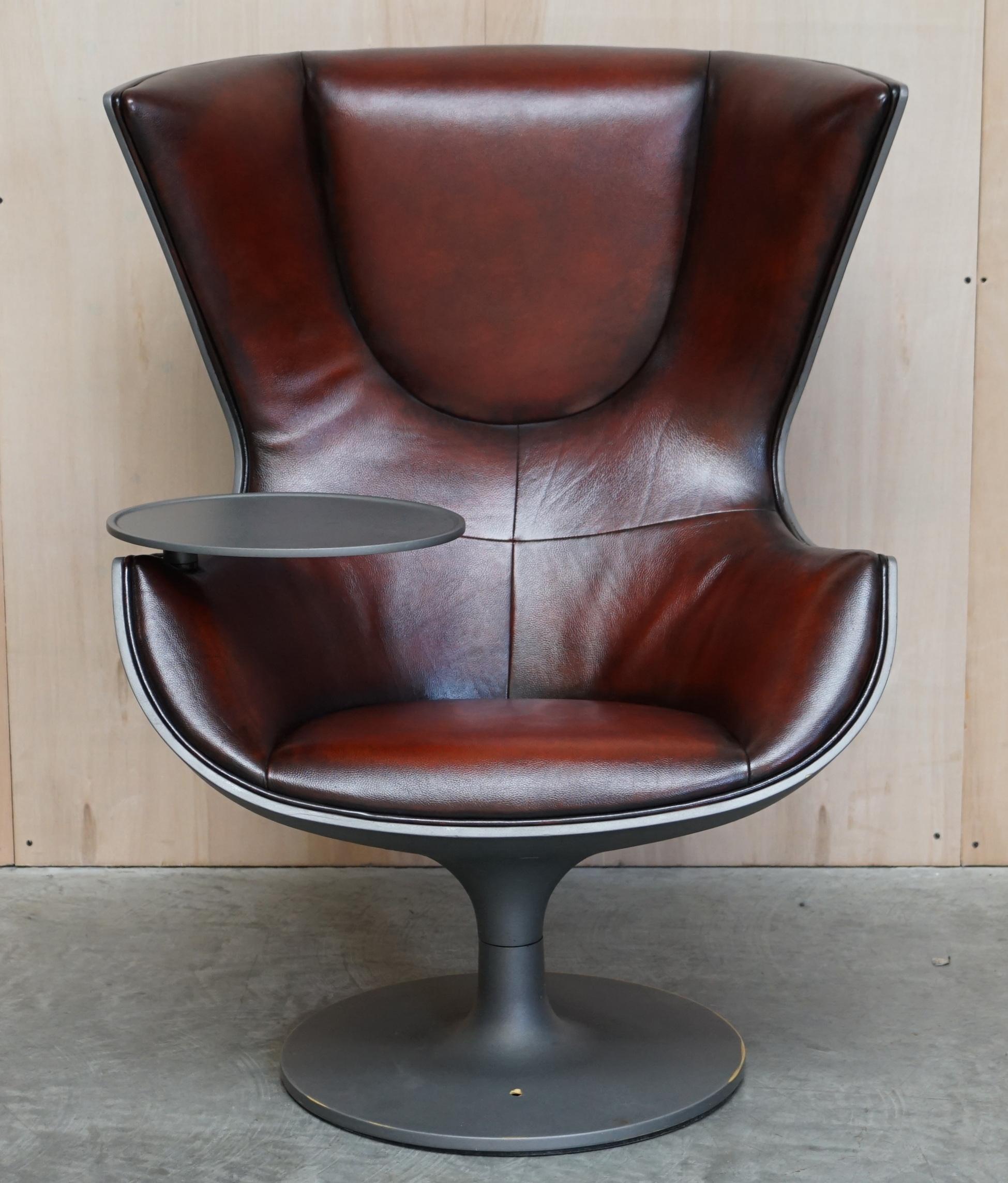 Mid-Century Modern 1 of a Kind Pair of Brown Leather Philippe Starck Cassina Eurostar Egg Armchairs For Sale