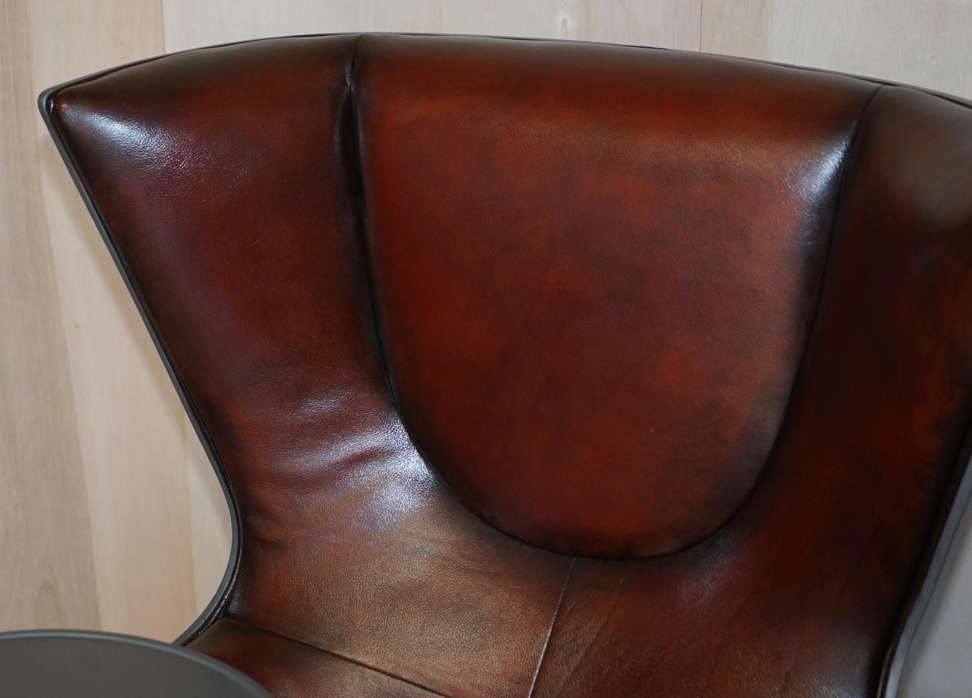 Hand-Crafted 1 of a Kind Pair of Brown Leather Philippe Starck Cassina Eurostar Egg Armchairs For Sale