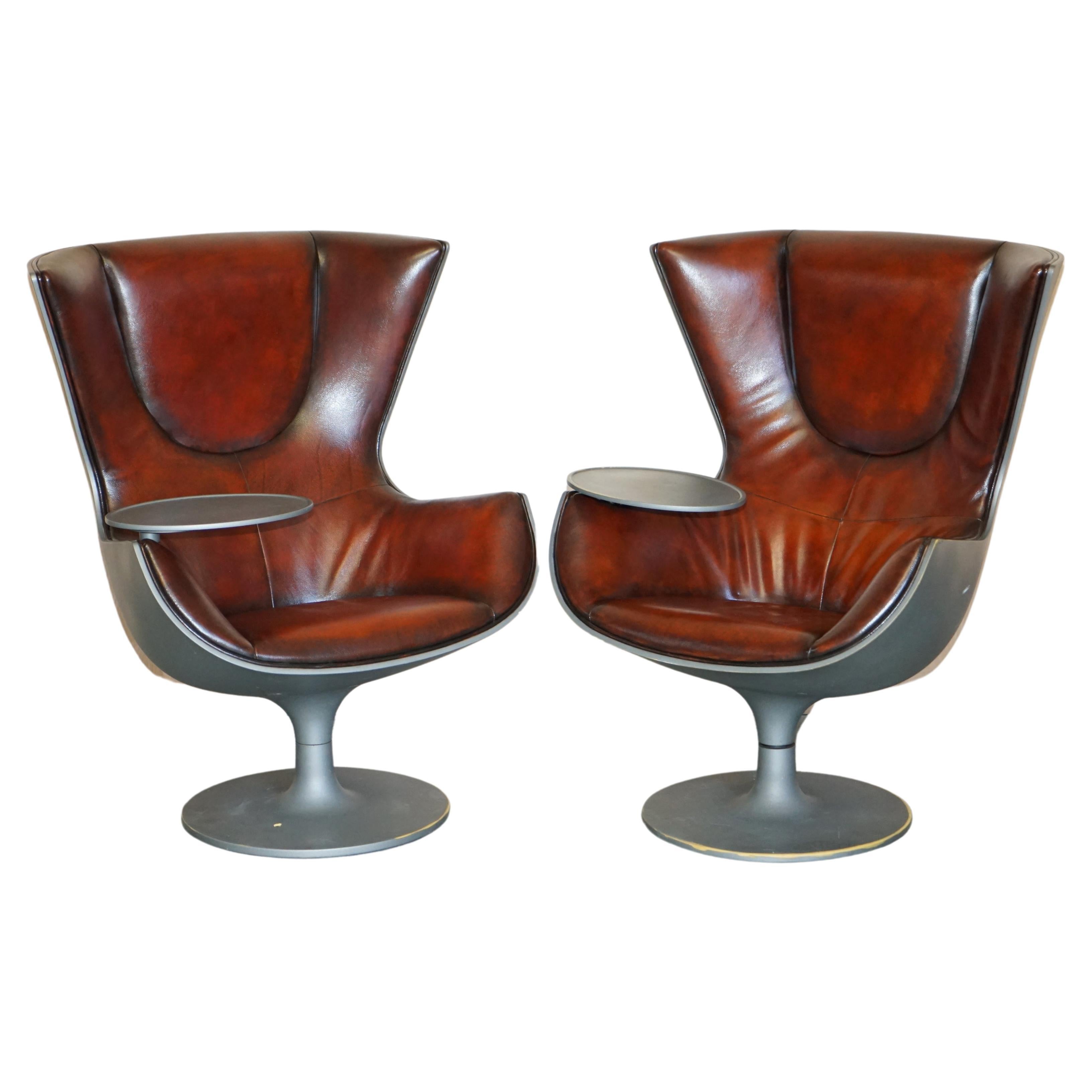 1 of a Kind Pair of Brown Leather Philippe Starck Cassina Eurostar Egg Armchairs For Sale