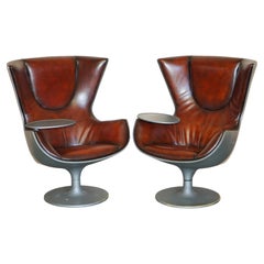 Used 1 of a Kind Pair of Brown Leather Philippe Starck Cassina Eurostar Egg Armchairs