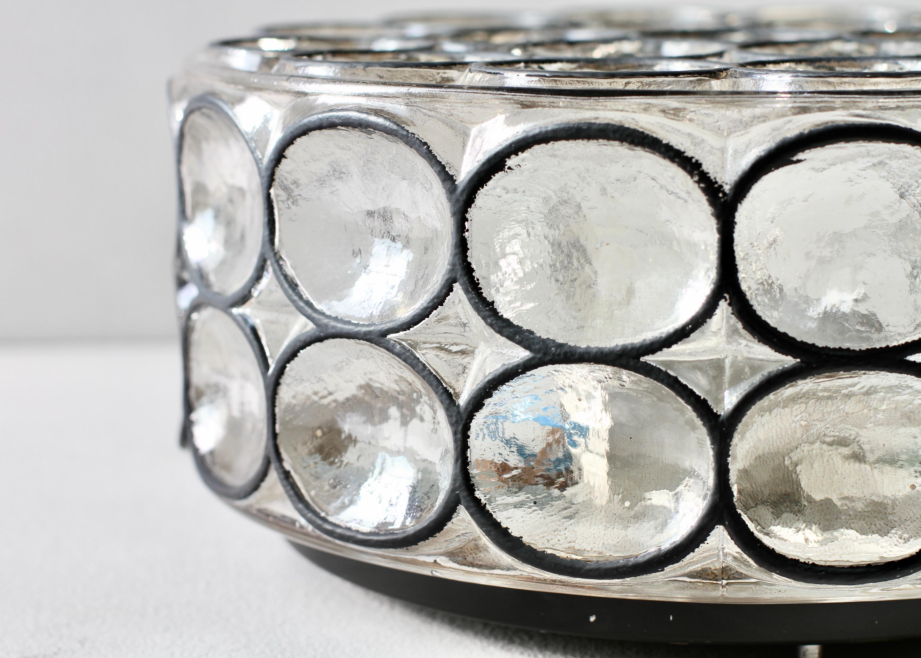 1 of a Pair of Limburg Large Circular Iron Rings & Glass Flushmount Lights 1960s For Sale 2