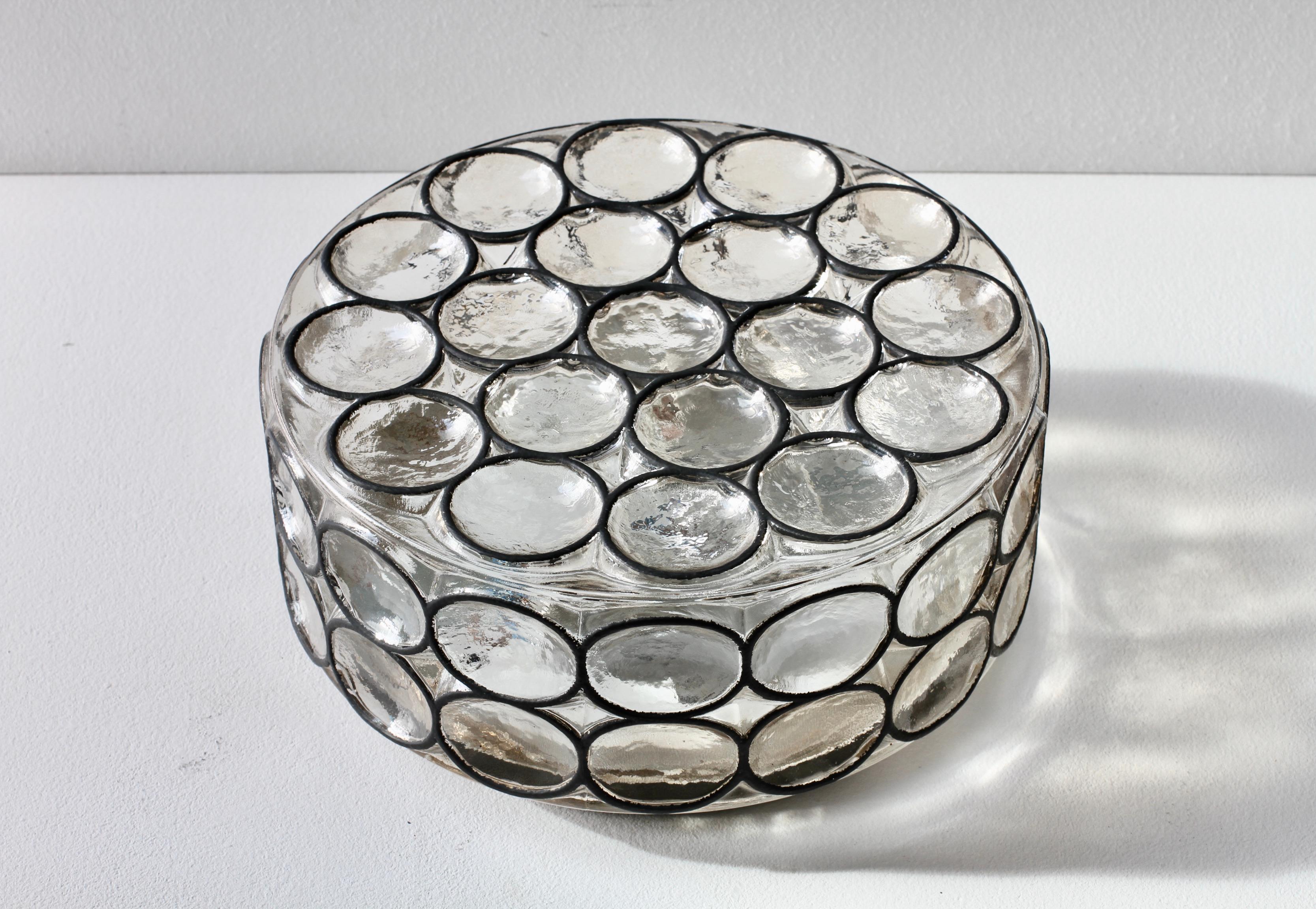 Mid-Century Modern 1 of a Pair of Limburg Large Circular Iron Rings & Glass Flushmount Lights 1960s For Sale