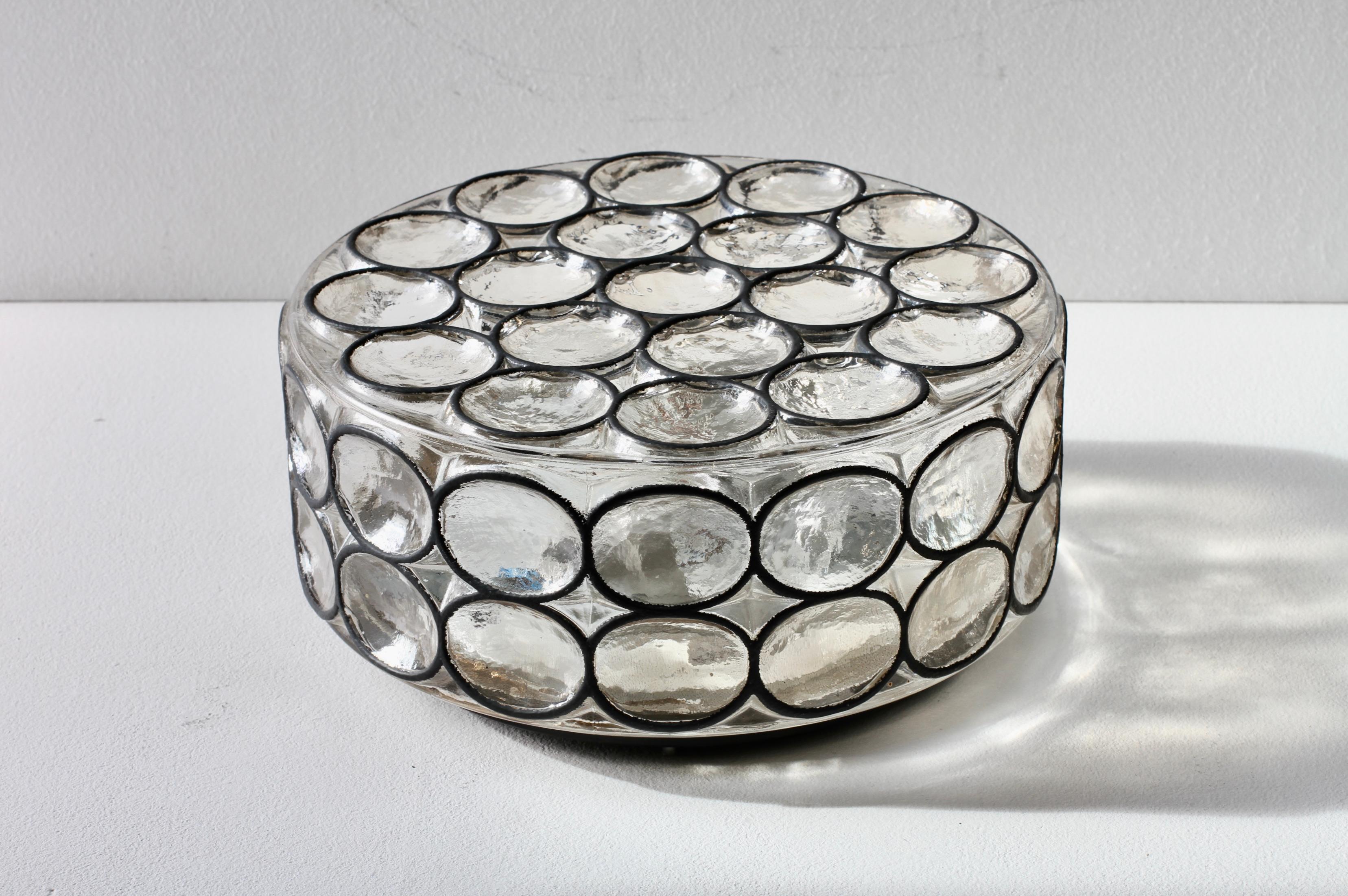 Molded 1 of a Pair of Limburg Large Circular Iron Rings & Glass Flushmount Lights 1960s For Sale