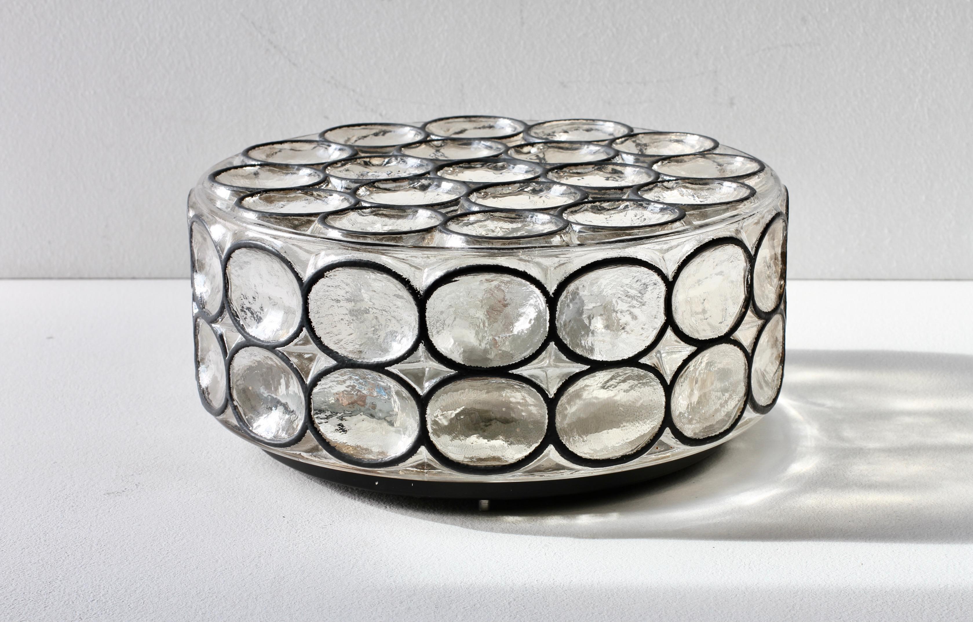 1 of a Pair of Limburg Large Circular Iron Rings & Glass Flushmount Lights 1960s In Good Condition For Sale In Landau an der Isar, Bayern