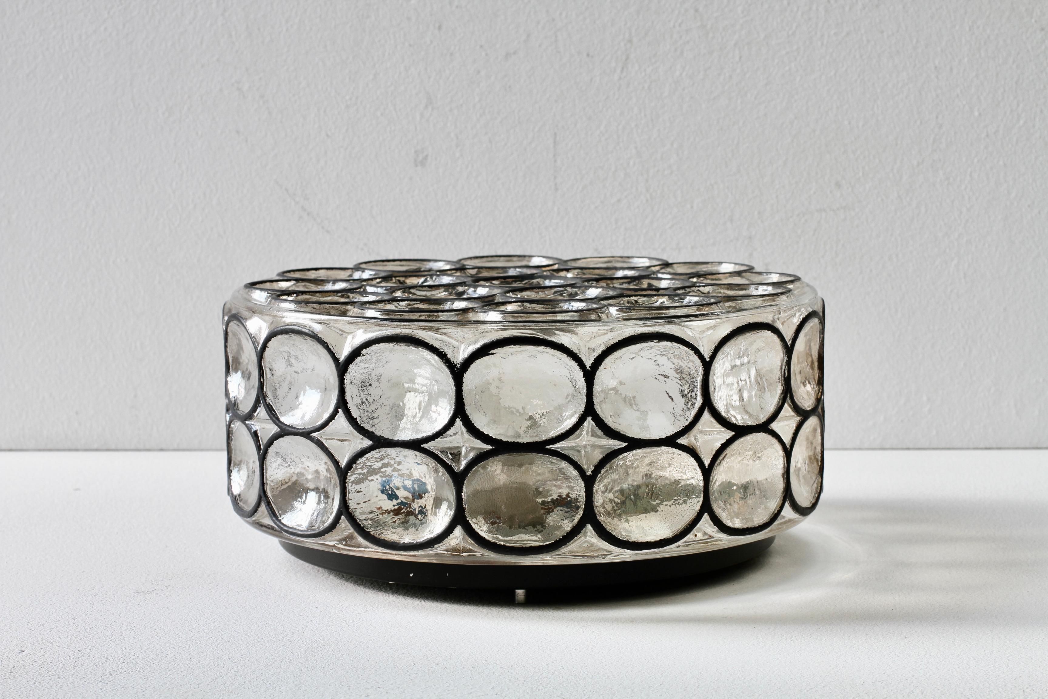 20th Century 1 of a Pair of Limburg Large Circular Iron Rings & Glass Flushmount Lights 1960s For Sale