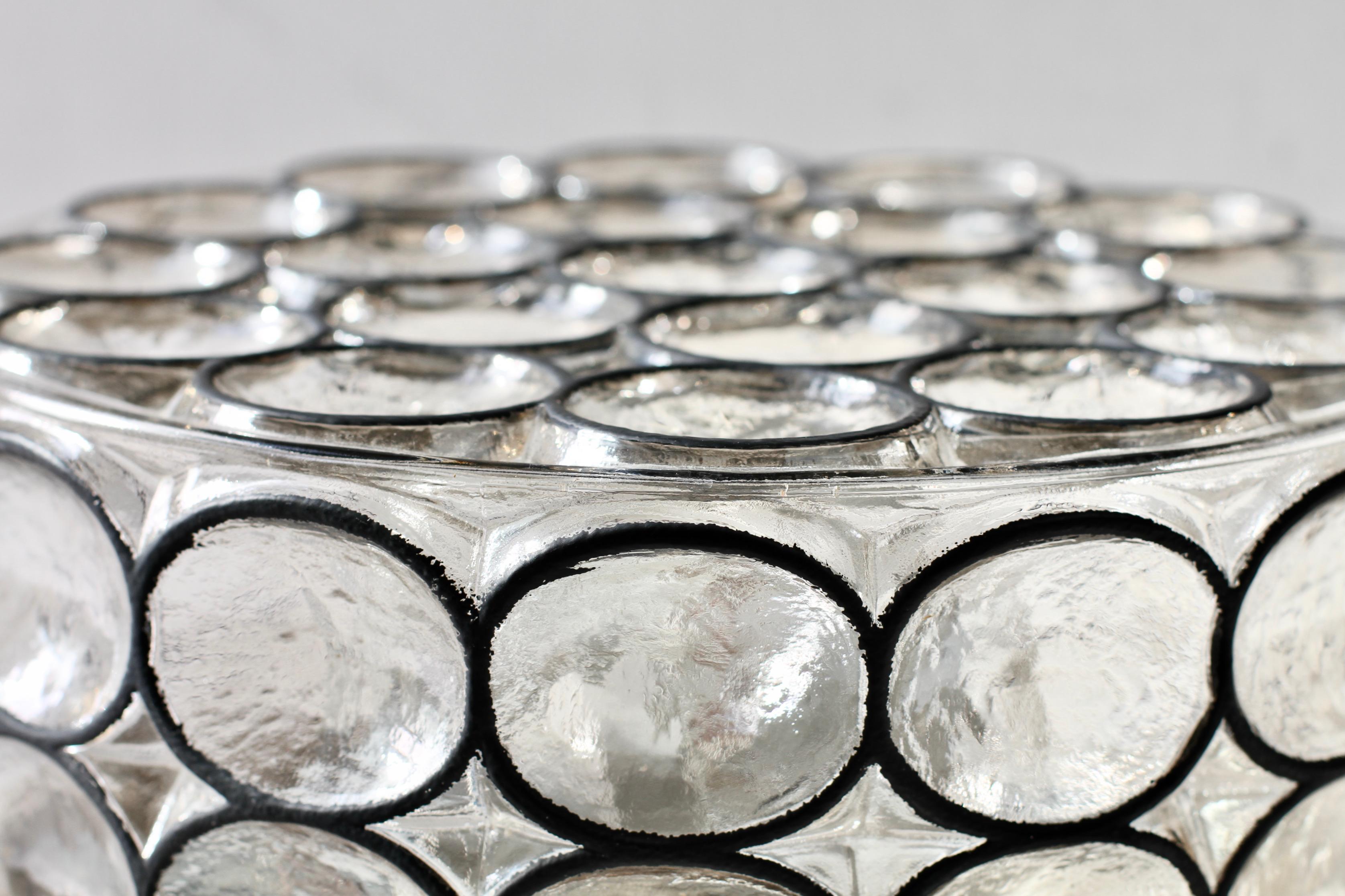1 of a Pair of Limburg Large Circular Iron Rings & Glass Flushmount Lights 1960s For Sale 1