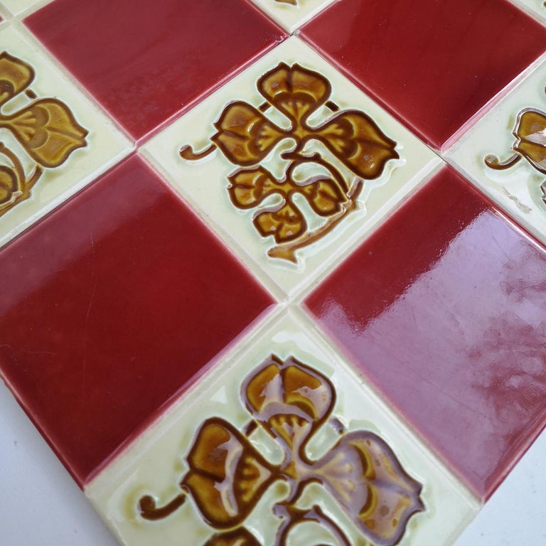 1 of the 10 Antique Ceramique Galsed Relief Tiles by Gilliot Frères