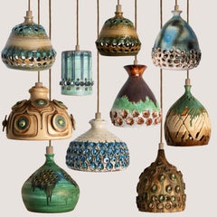 1 of the 10 Ceramic Green Blue Brown Pendants, Denmark 1970