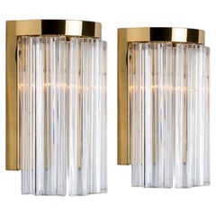 1 delle 10 lampade in ottone con vetro dorato trasparente nello stile di Venini, Italia 1970.
