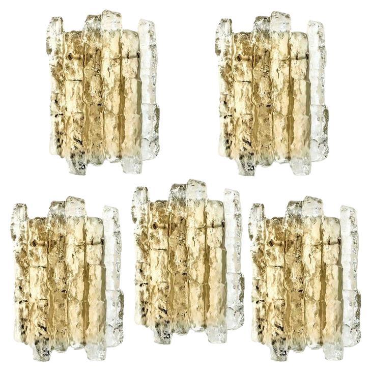 1 of the 10 Ice Glass Wall Sconces with Brass Tone by J.T. Kalmar, Austria For Sale