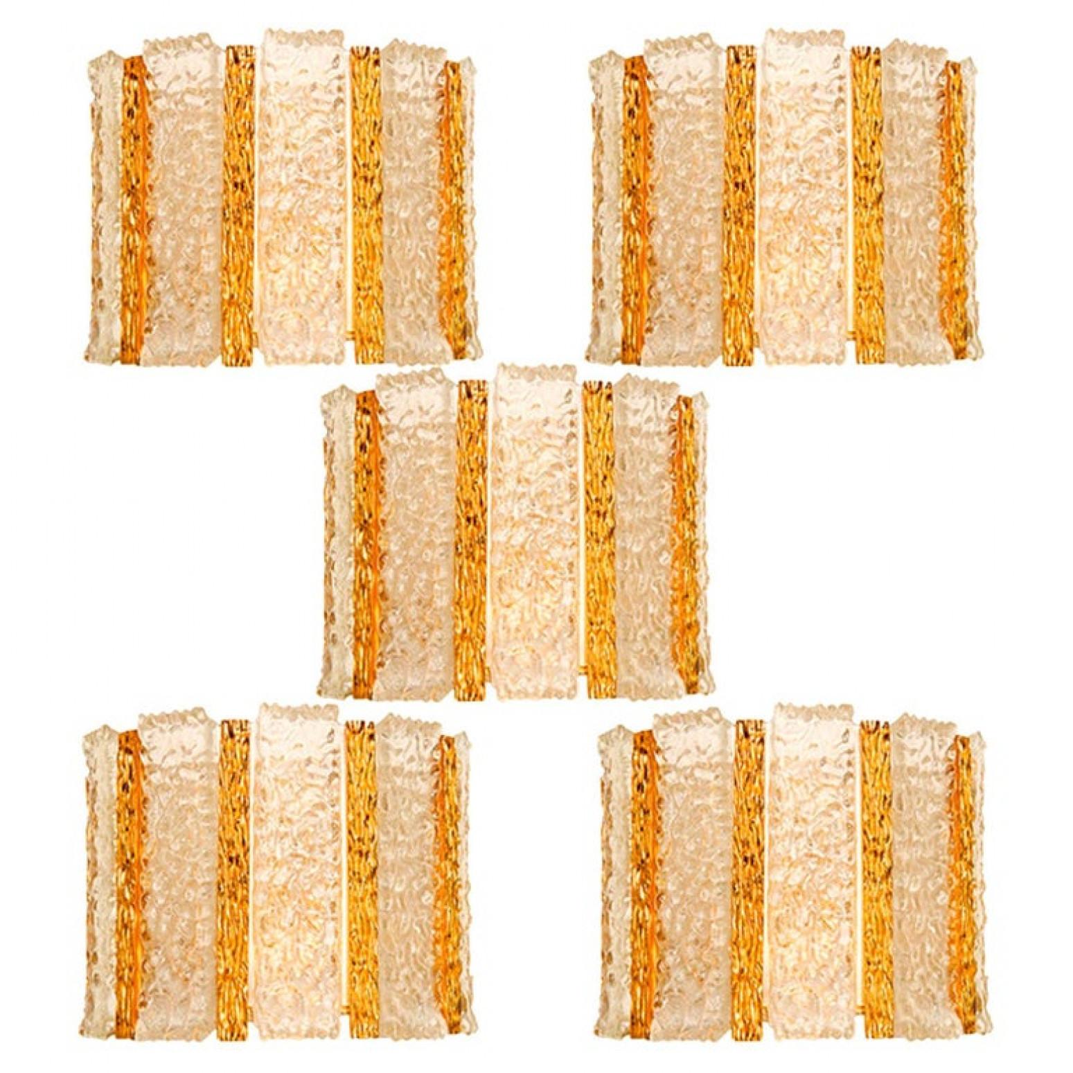 Mid-Century Modern 1 of the 10 J.T. Drum Wall Sconces Gold-Plated and Ice Glass, Austria For Sale