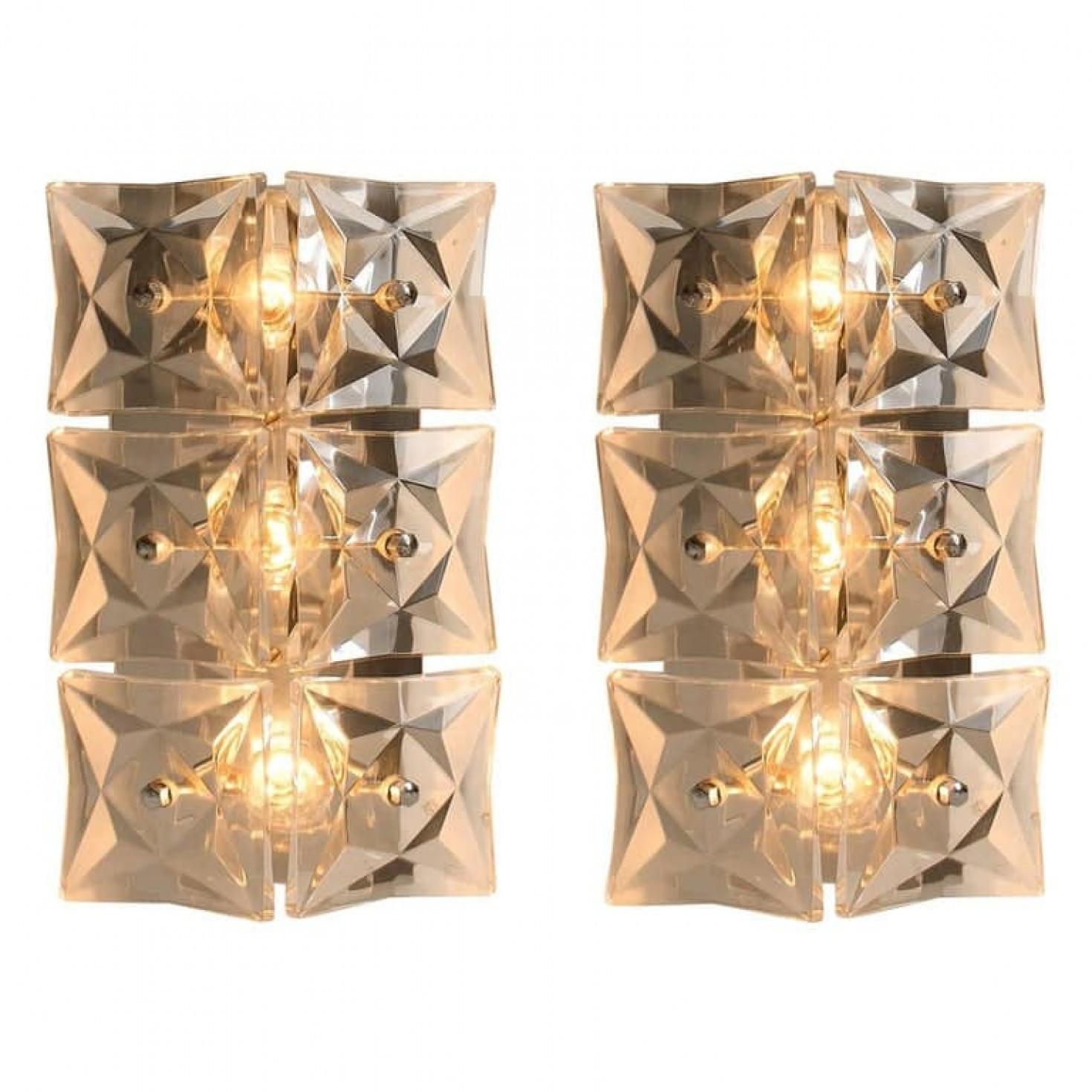 Mid-Century Modern 1 of the 10 Kinkeldey Wall Light Fixtures, Nickel Crystal Glass, 1970 For Sale