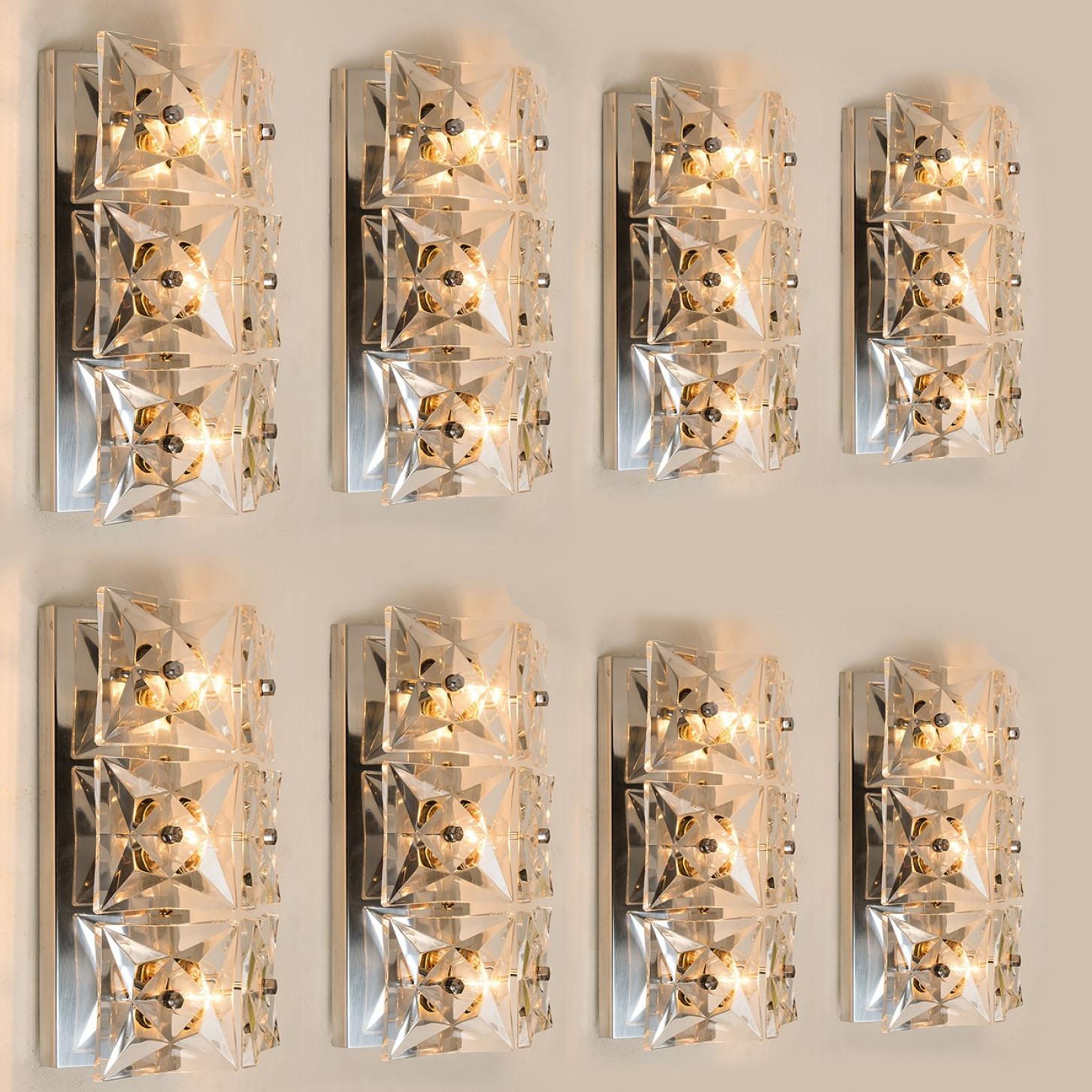 Late 20th Century 1 of the 10 Kinkeldey Wall Light Fixtures, Nickel Crystal Glass, 1970 For Sale