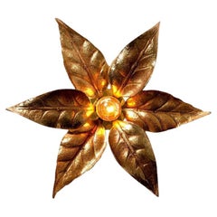 Used 1 of the 10 Massive Brass Flower Wall Lights, Willy Daro Style, 1970s
