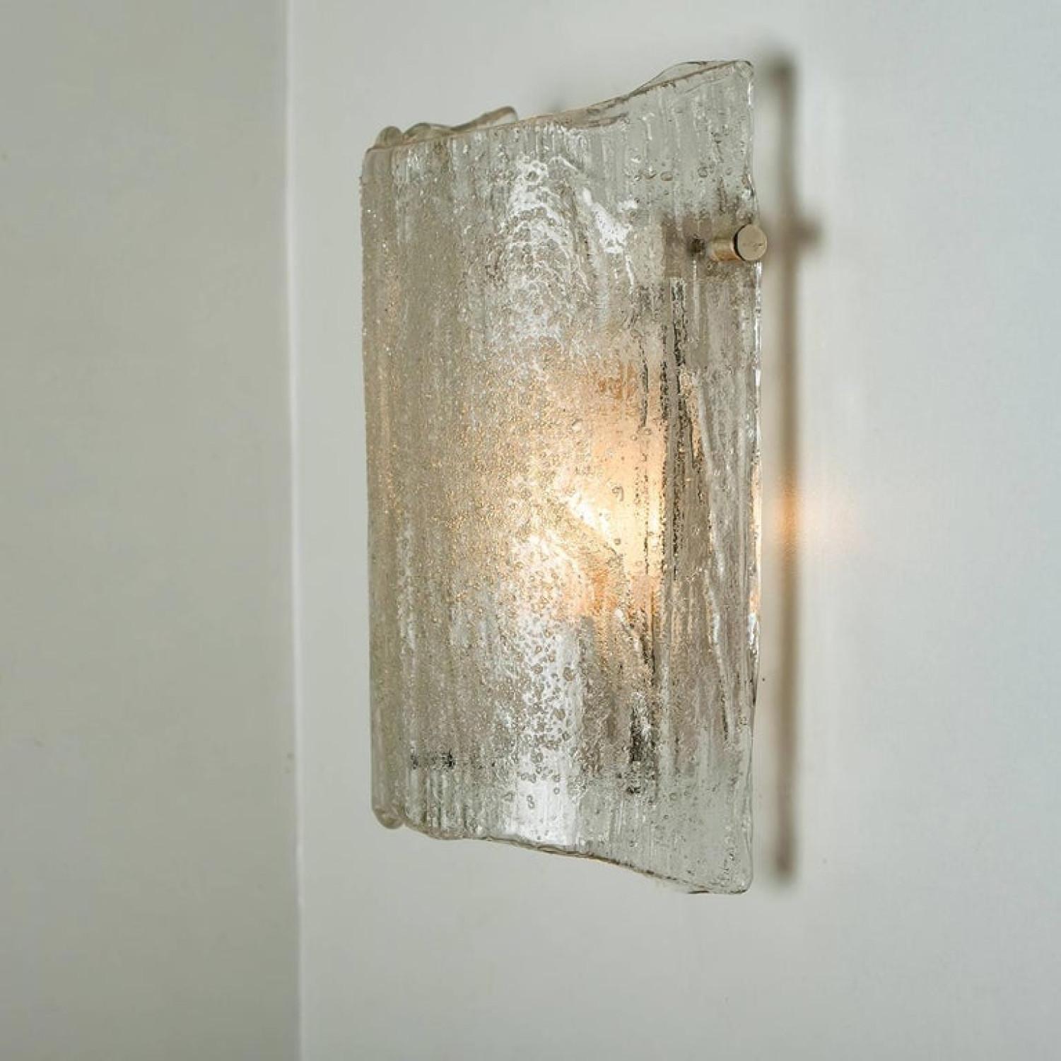 Metal 1 of the 10 Massive Glass Wall Light Fixtures by J.T. Kalmar, 1960 For Sale