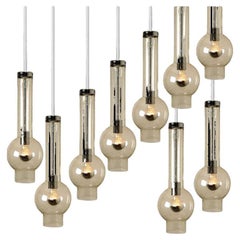 1 der 10 mundgeblasenen Glasröhren-Pedant-Leuchten von Staff Lights, 1970er Jahre