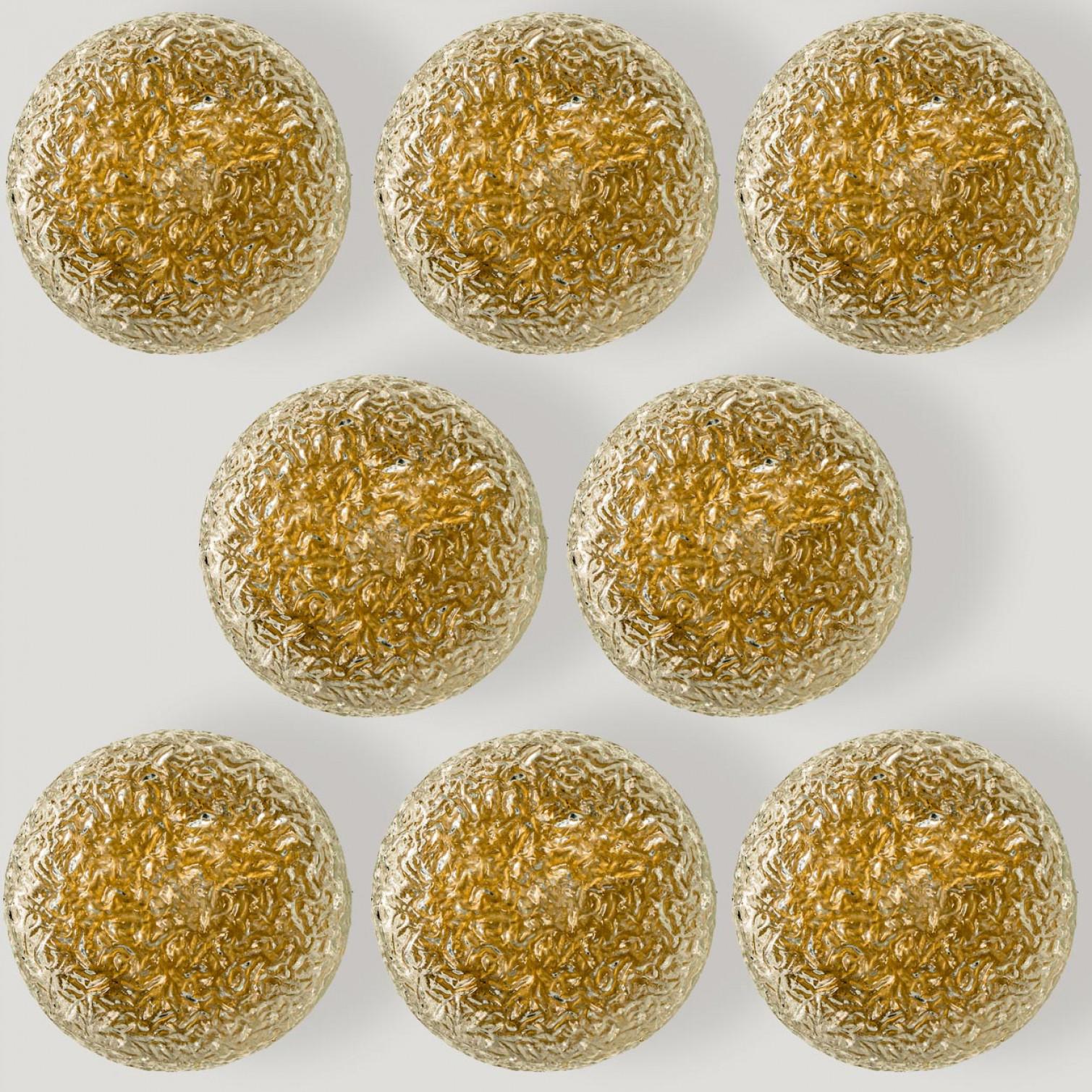 Mid-Century Modern 1 of the 10 Round Clear Textured Glass Flush Mount, in style of Limburg For Sale