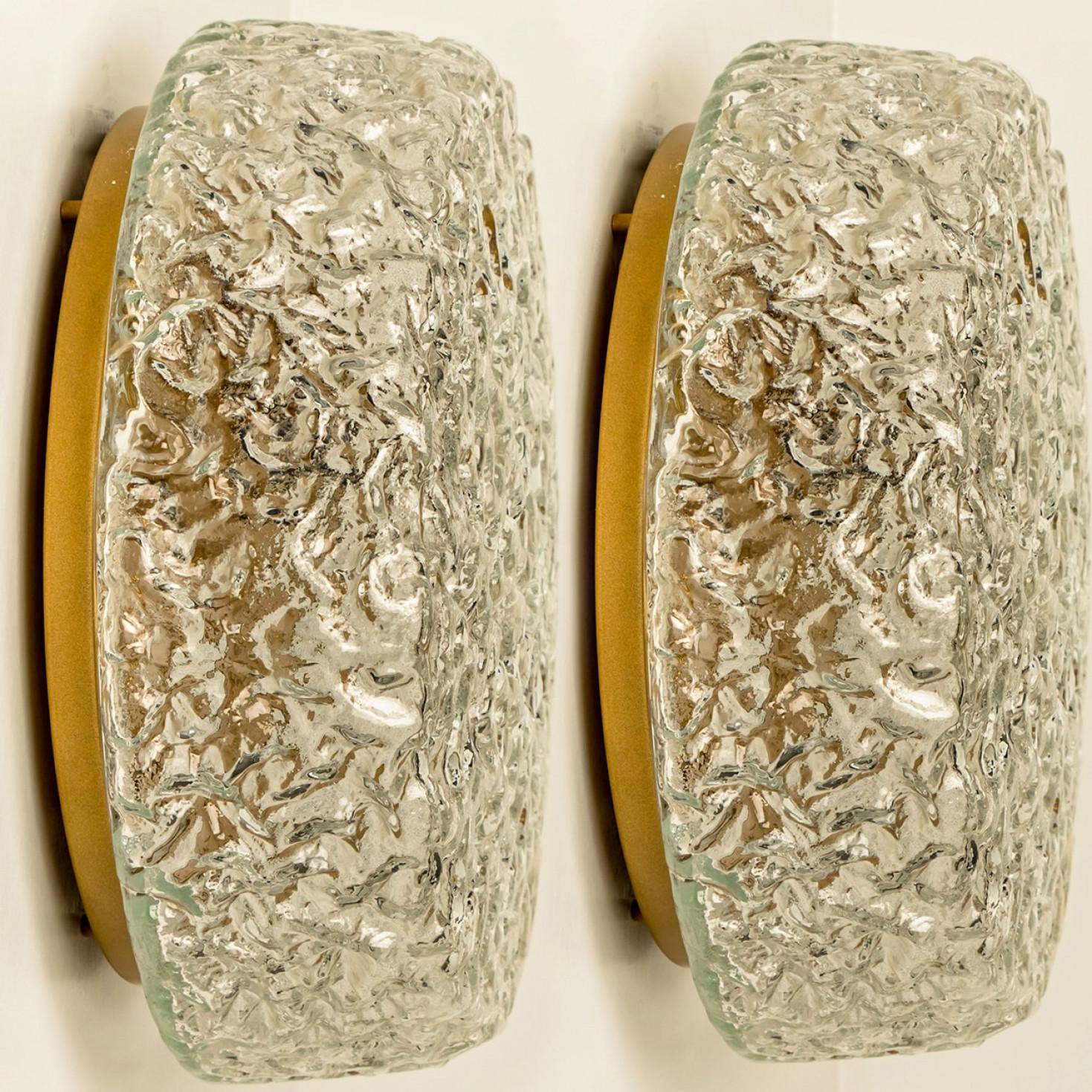German 1 of the 10 Round Clear Textured Glass Flush Mount, in style of Limburg For Sale
