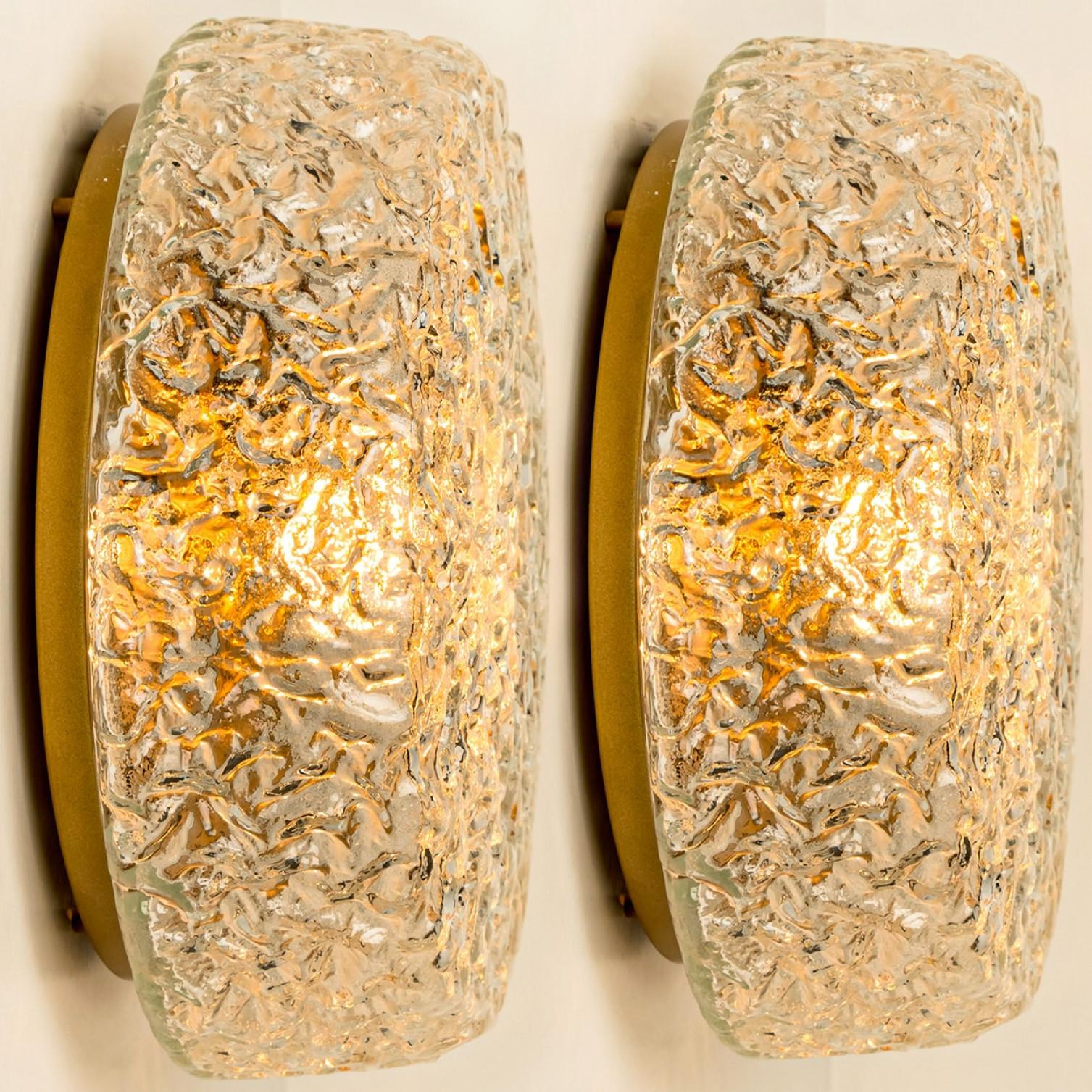 1 of the 10 Round Clear Textured Glass Flush Mount, in style of Limburg In Good Condition For Sale In Rijssen, NL