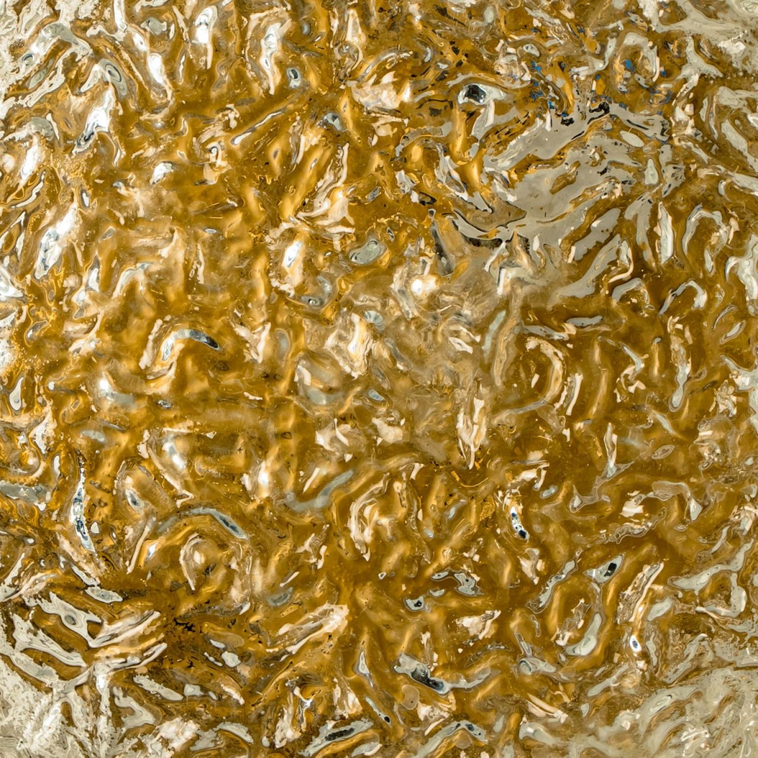 20th Century 1 of the 10 Round Clear Textured Glass Flush Mount, in style of Limburg For Sale