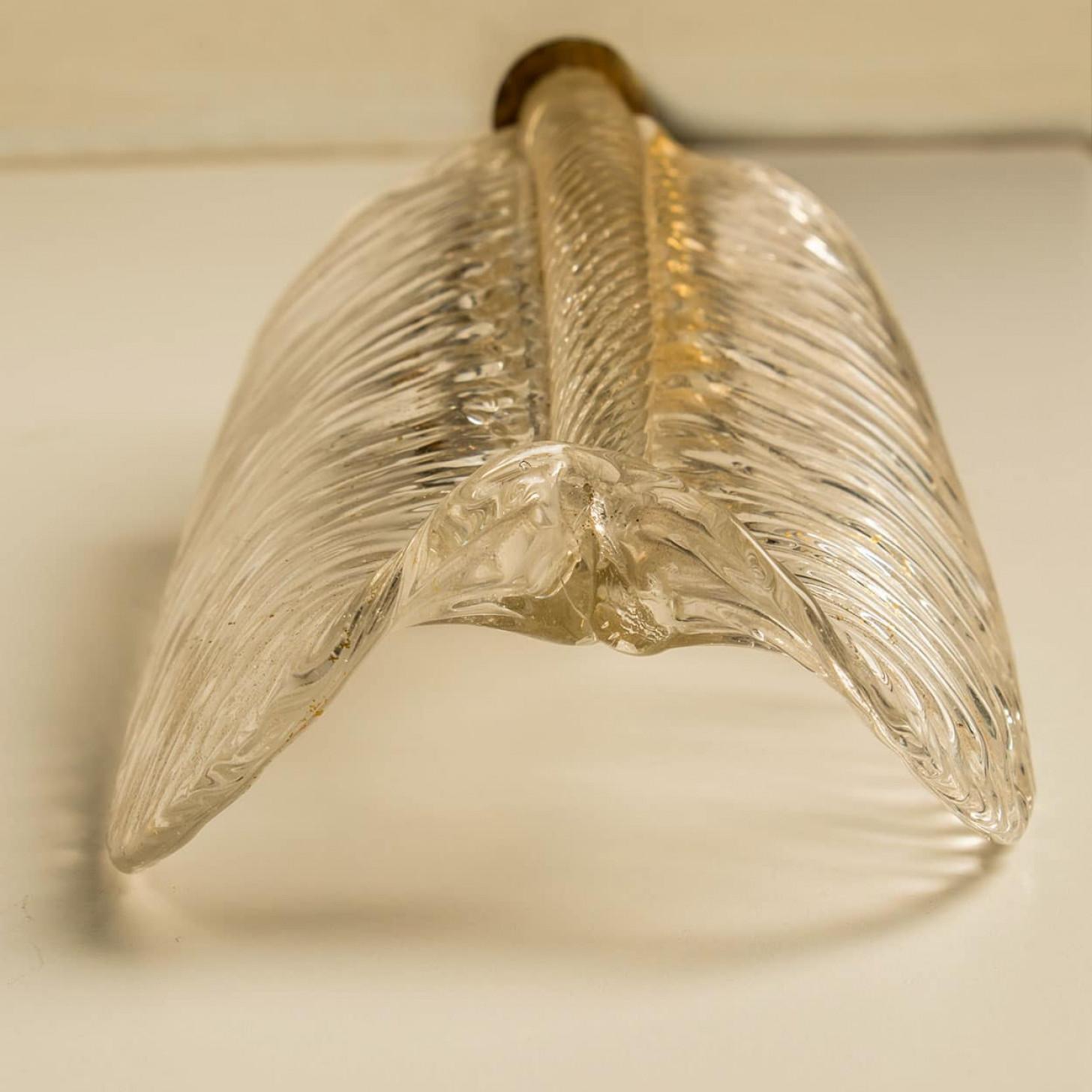 1 of the 10 Wall Sconces Barovier & Toso Glass and Brass Leaves, Italy 1970 For Sale 3