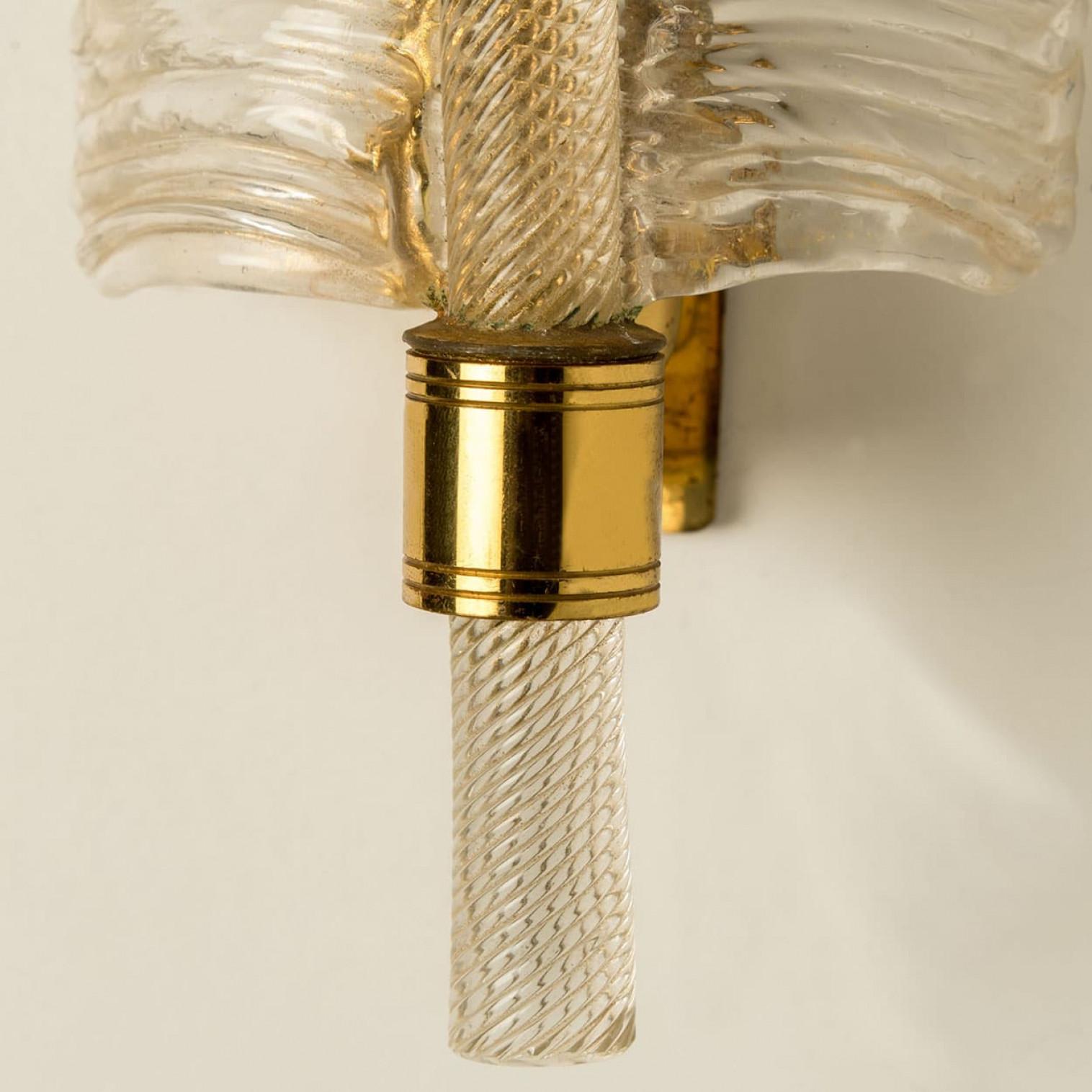 Other 1 of the 10 Wall Sconces Barovier & Toso Glass and Brass Leaves, Italy 1970 For Sale