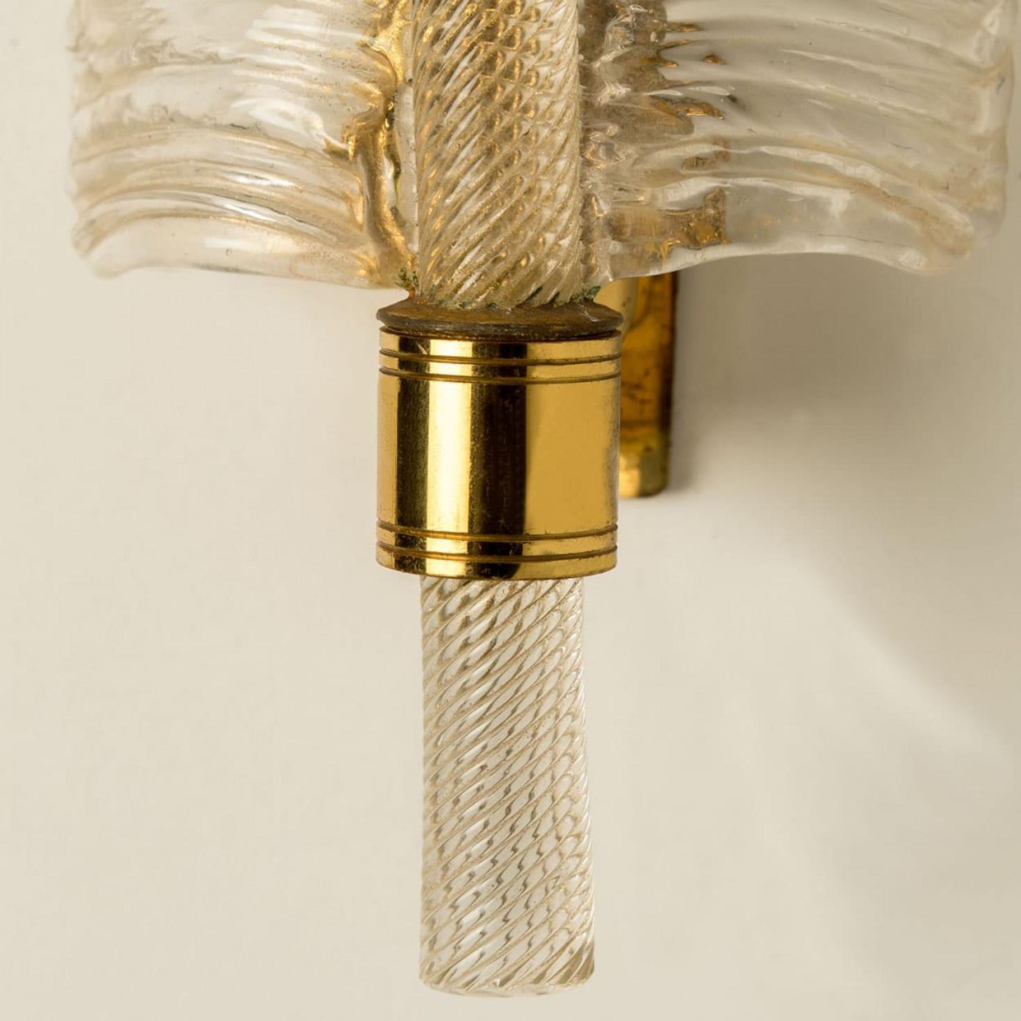 Other 1 of the 10 Wall Sconces Barovier & Toso Glass and Brass Leaves, Italy 1970 For Sale