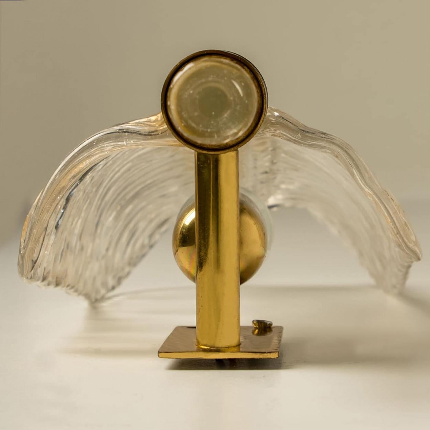 1 of the 10 Wall Sconces Barovier & Toso Glass and Brass Leaves, Italy 1970 For Sale 2