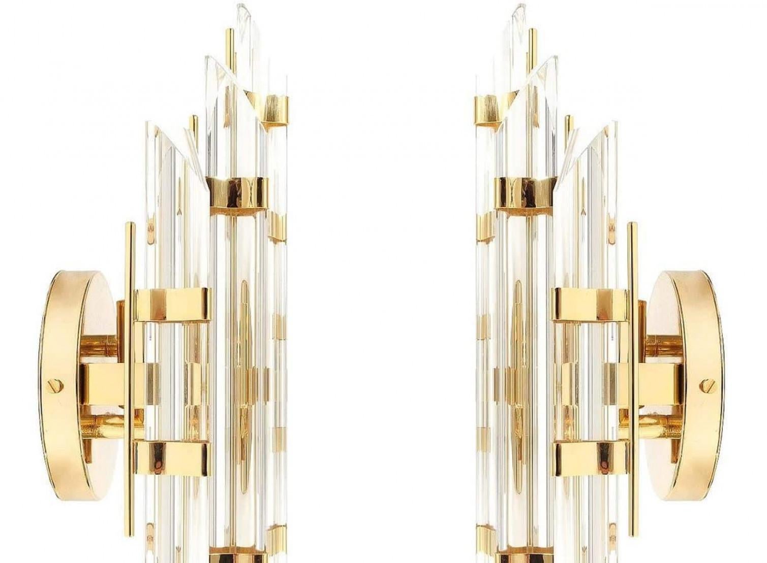 German 1 of the 11 Venini Style Murano Glass and Gold-Plated Sconces, Italy For Sale
