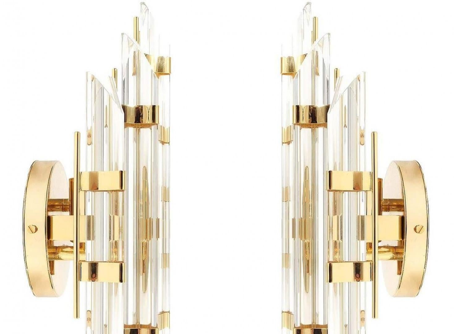 1 de las 11 Lámparas estilo Venini de cristal de Murano y chapadas en oro, Italia Alemán en venta