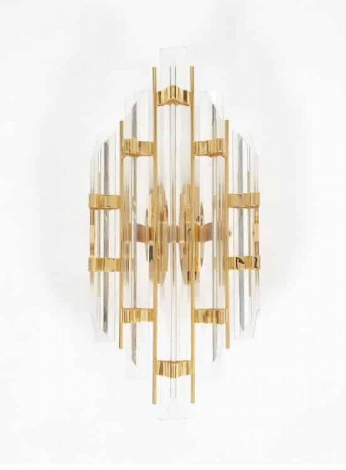 Late 20th Century 1 of the 11 Venini Style Murano Glass and Gold-Plated Sconces, Italy For Sale