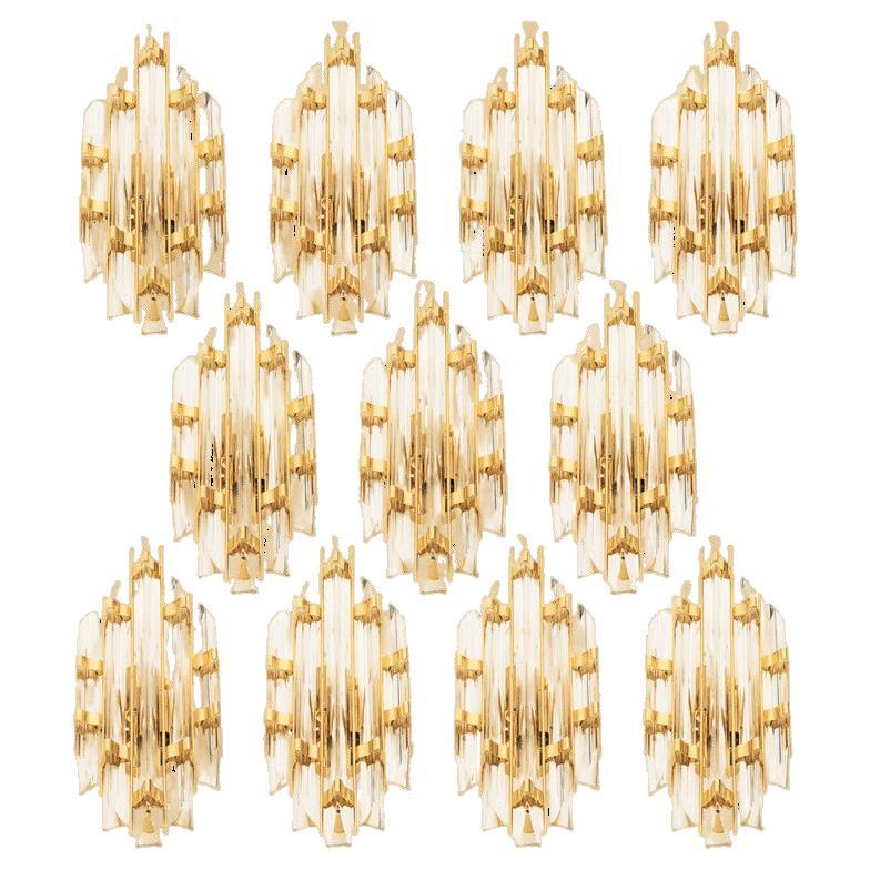 1 of the 11 Venini Style Murano Glass and Gold-Plated Sconces, Italy For Sale