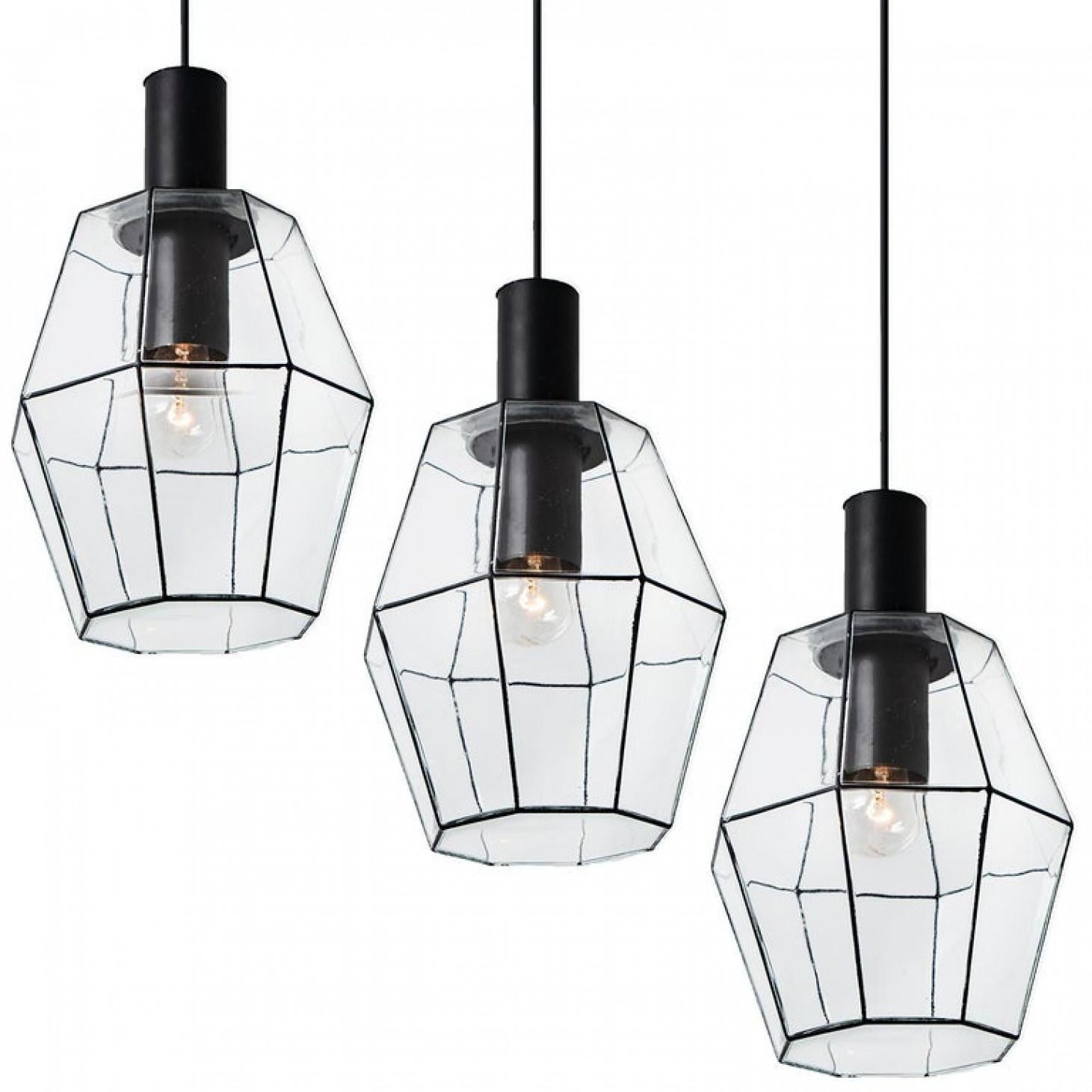 Mid-Century Modern 1 of the 12 Geometric Iron and Clear Glass Chandeliers by Limburg For Sale