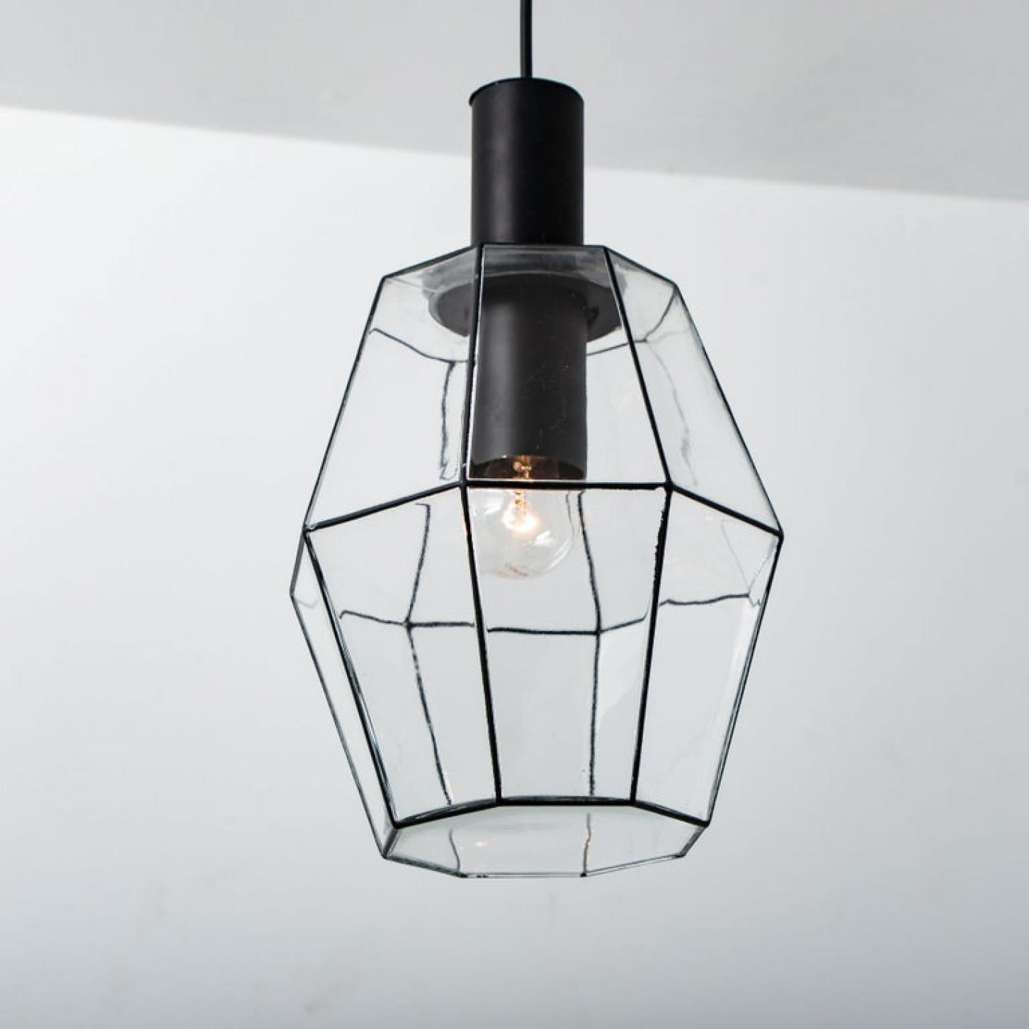 Molded 1 of the 12 Geometric Iron and Clear Glass Chandeliers by Limburg For Sale
