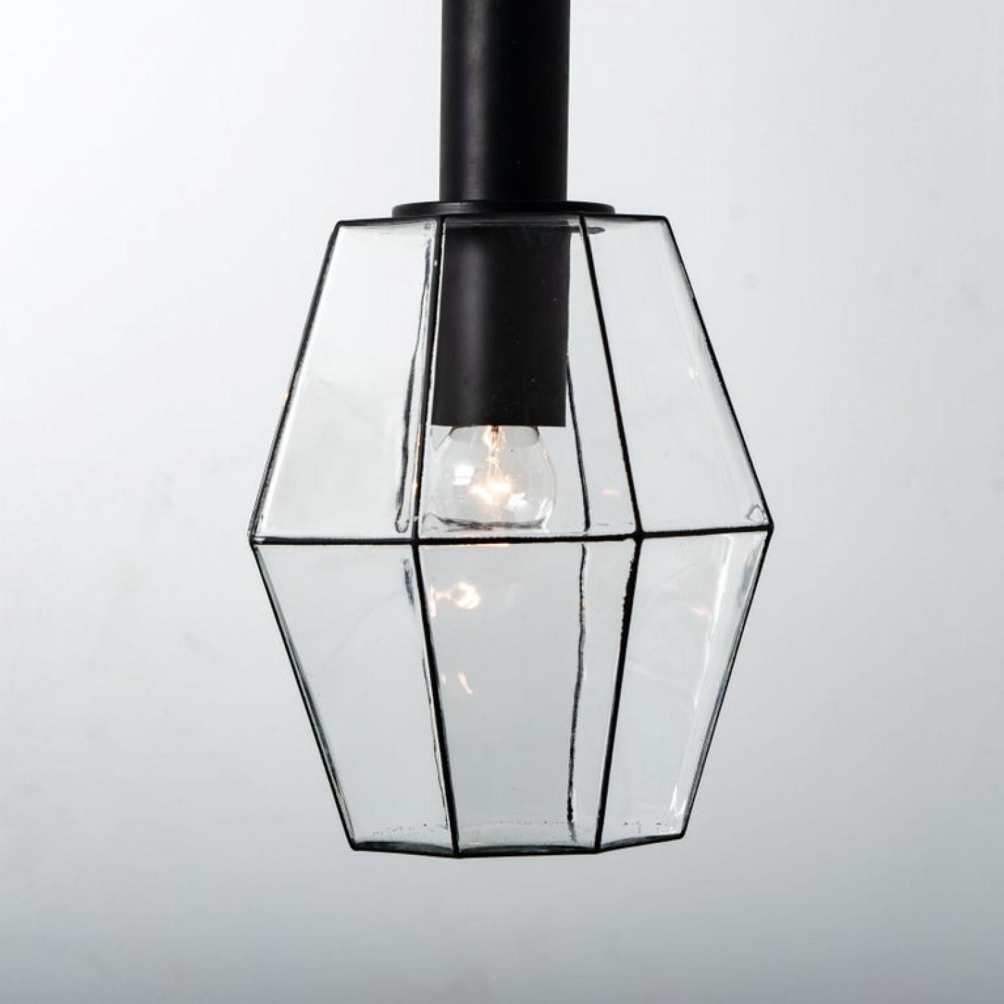 20th Century 1 of the 12 Geometric Iron and Clear Glass Chandeliers by Limburg For Sale