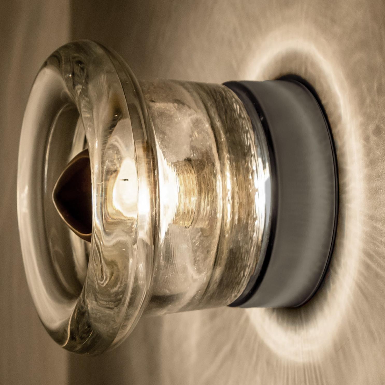 Ottone 1 of the 12 Glass Chrome Wall Sconces/ Flush Mounts by Cosack Leuchten, 1970s in vendita