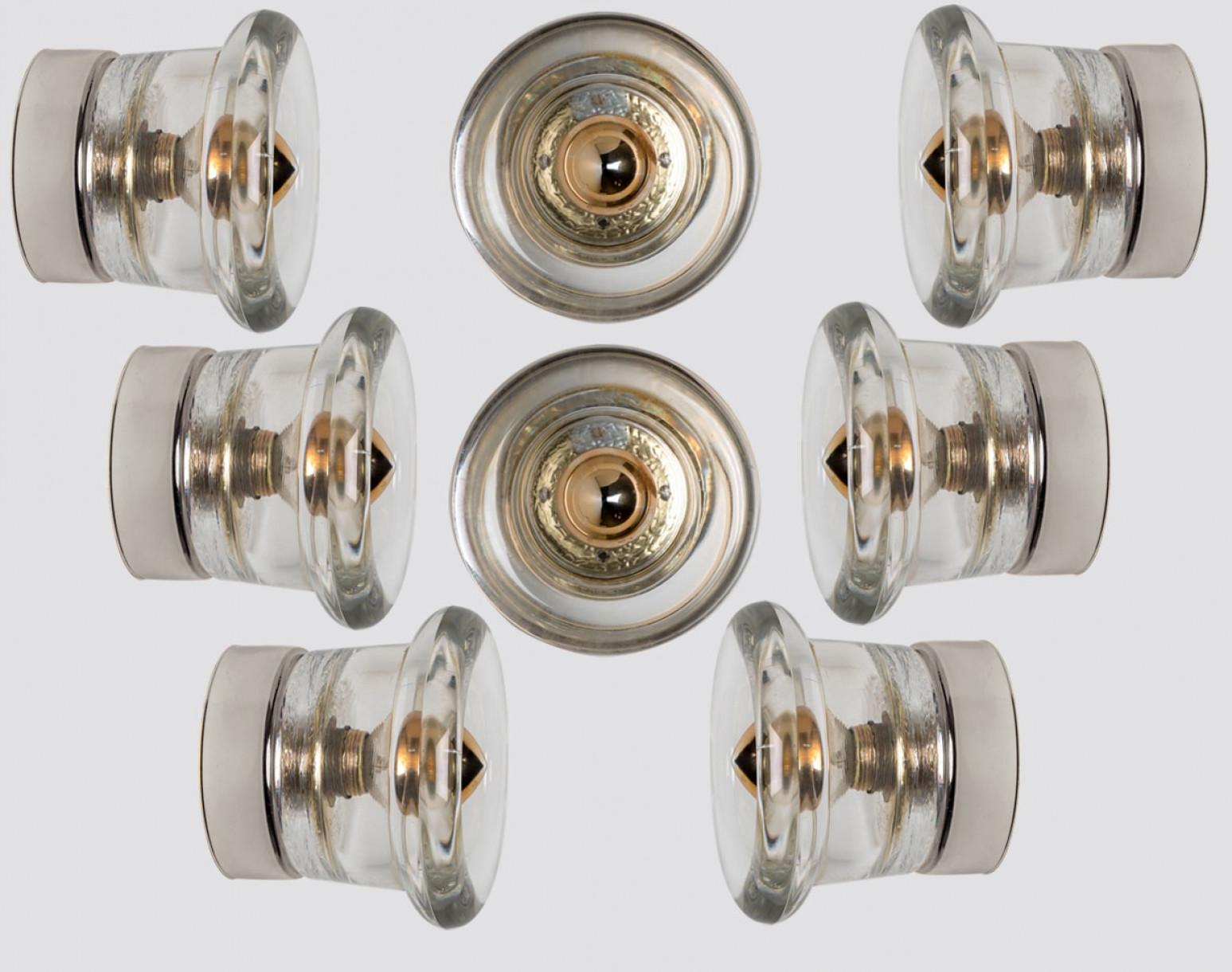 1 of the 12 Glass Chrome Wall Sconces/ Flush Mounts by Cosack Leuchten, 1970s in vendita 1