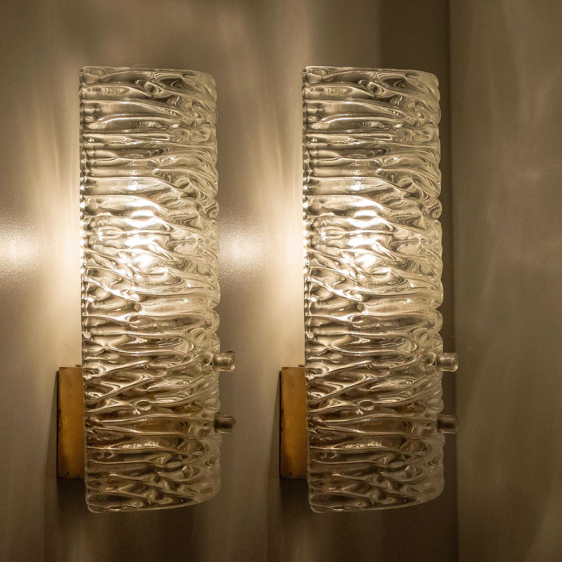 Mid-Century Modern 1 of the 12 Handmade Brass and Glass Wall Lights or Sconces by J.T. Kalmar