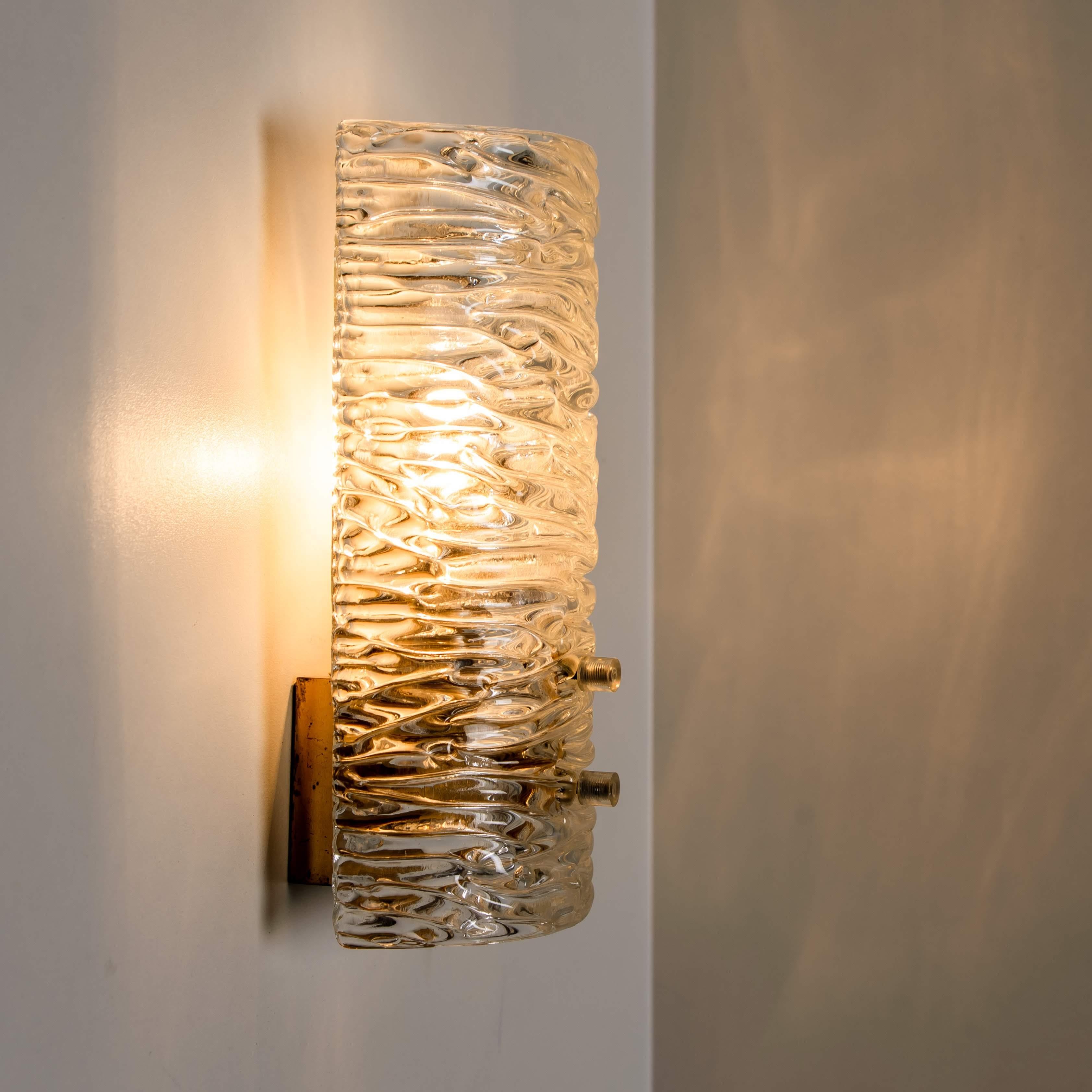 1 of the 12 Handmade Brass and Glass Wall Lights or Sconces by J.T. Kalmar In Good Condition In Rijssen, NL