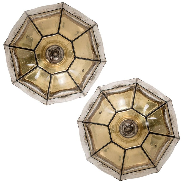 Mid-Century Modern 1 of the 12 Iron and Clear Glass Lantern Flushmounts/Wall Lights by Limburg For Sale