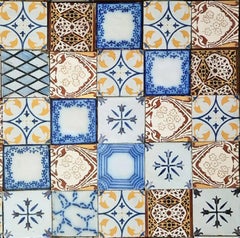 1 of the 120 Antique Ochre Glazed Relief Tiles, circa 1920