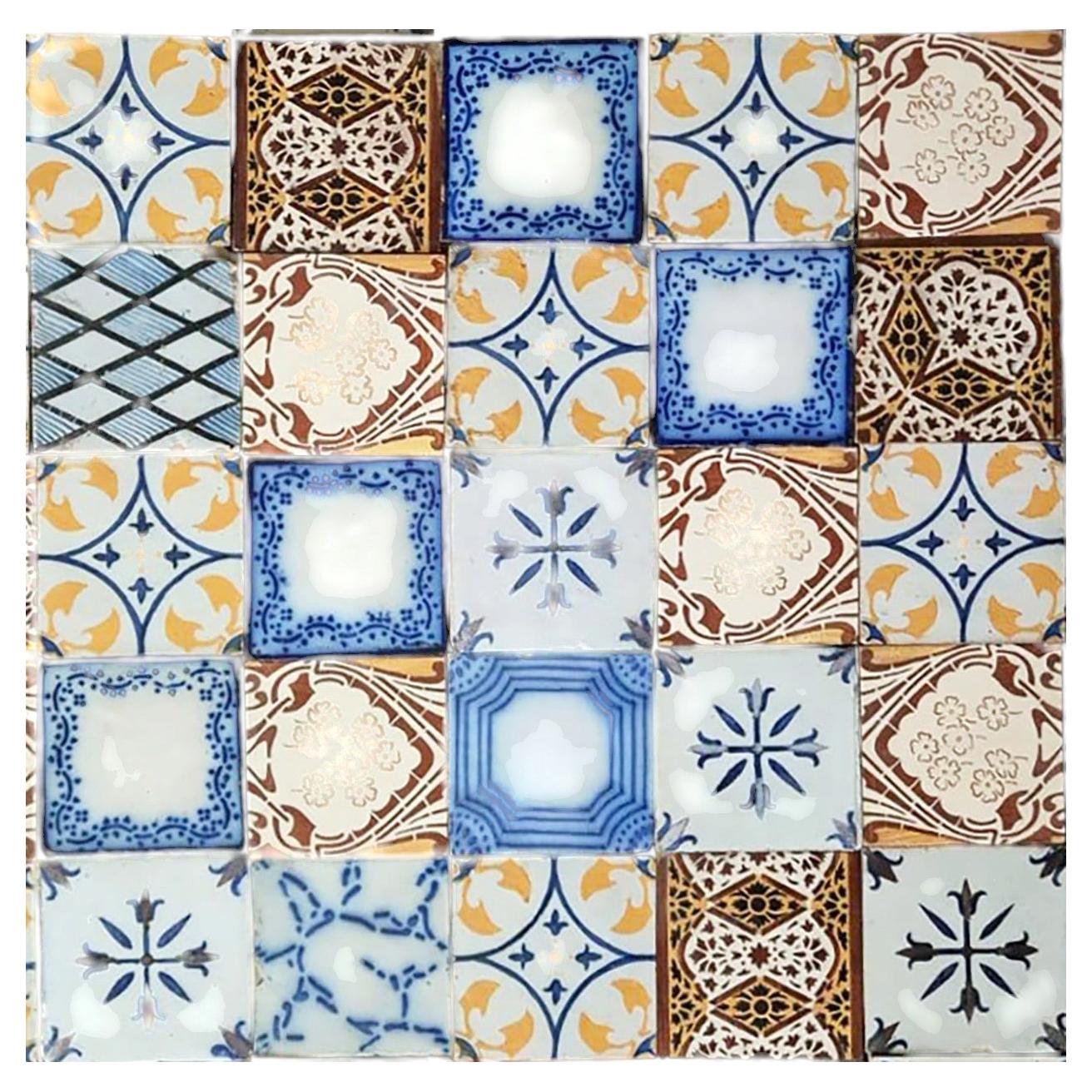 1 of the 120 Antique Ochre Glazed Relief Tiles, circa 1920